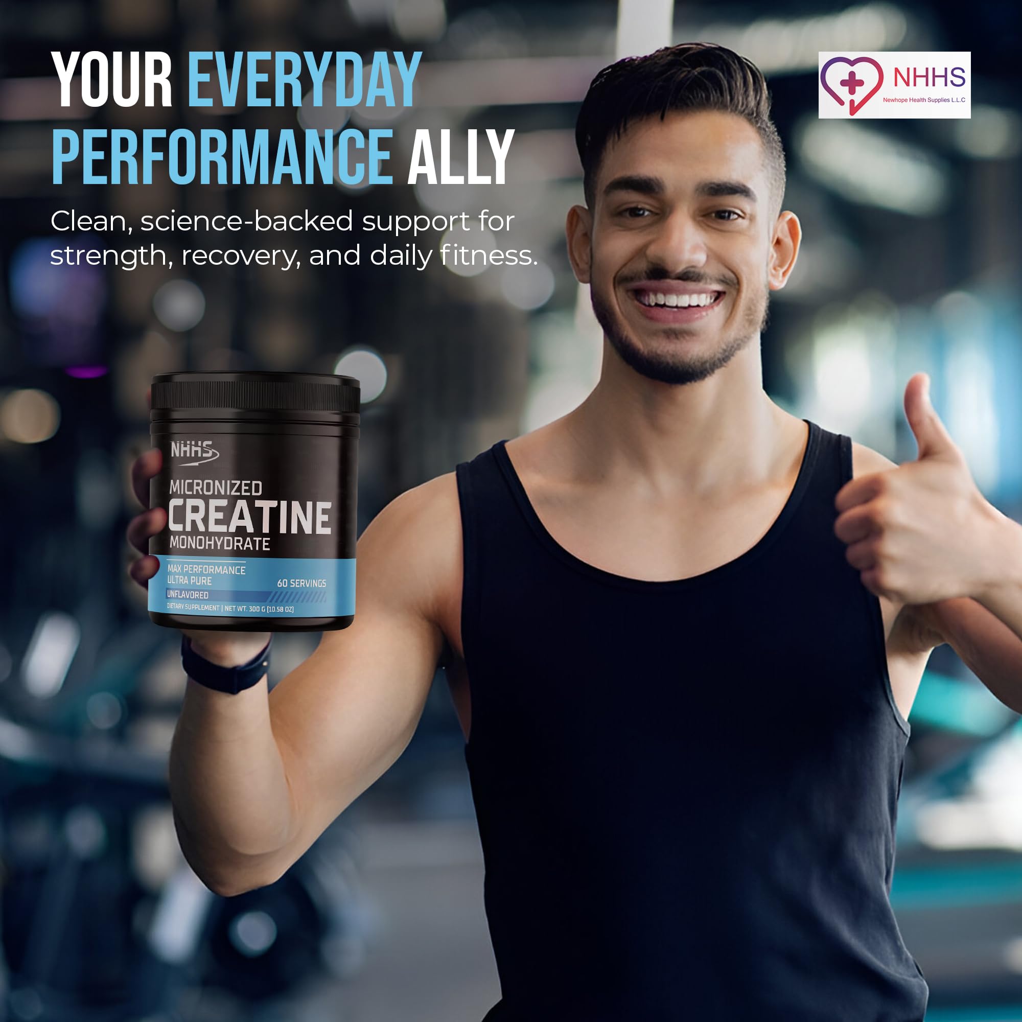 NHHS Micronized Creatine Monohydrate – Supports Strength & Muscle Performance | Ultra-Pure, Unflavored, 60 Servings, 300 Grams – Made in USA, Gluten-Free, Non-GMO NHHS uk supplements