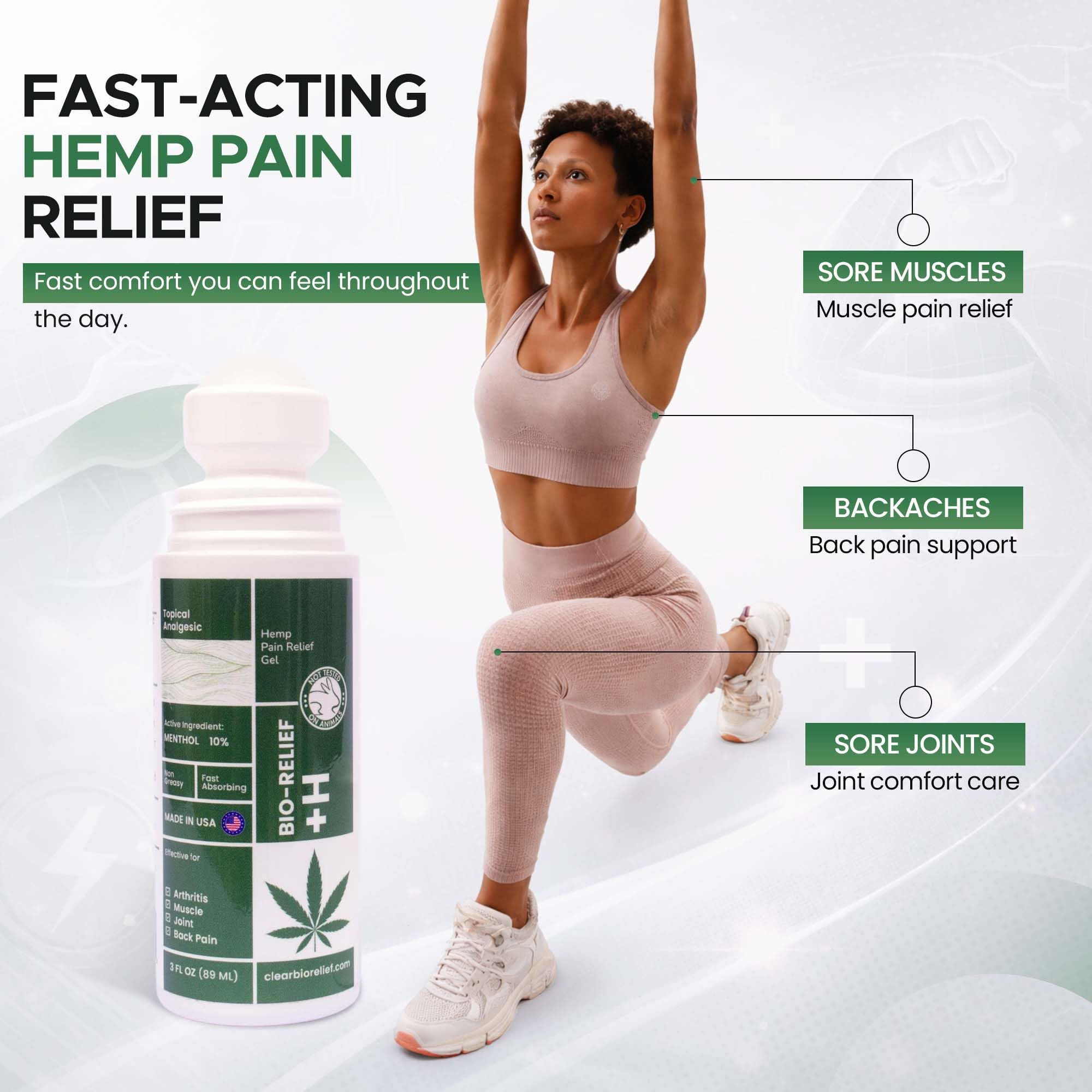 BIO-RELIEF Fast-Acting Hemp Pain Relief Roll On - Highly Effective, Cool & Topical Pain Relief Extra Strength for Arthritis, Muscle, Joint & Back – Easy Roll On Maximum Strength Scientific Solutions Global uk supplements