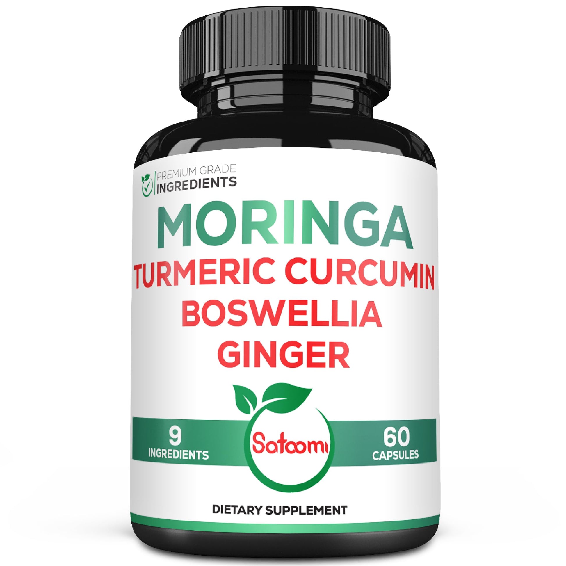 Satoomi 9in1 Moringa Capsules - Featuring Moringa, Turmeric, Boswellia, Ginger, Ashwagandha, Ceylon Cinnamon and Milk Thistle, and Resveratrol | Support Mood, Heart & Overall Health - 60 Count Satoomi uk supplements