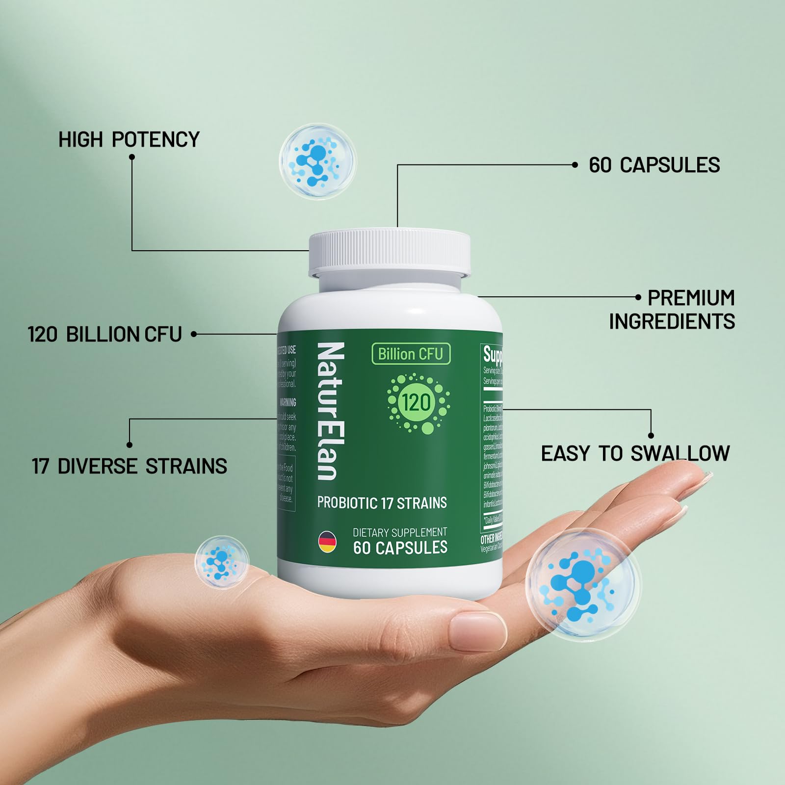 Probiotics for Women & Men - 120 Billion CFU, 17 Powerful Strains for Gut Health, Immunity & Fast Bloating Relief, Third - Party Tested, Non-GMO & Vegan Probiotics Formula for Digestive Health, 60 CT NaturElan uk supplements