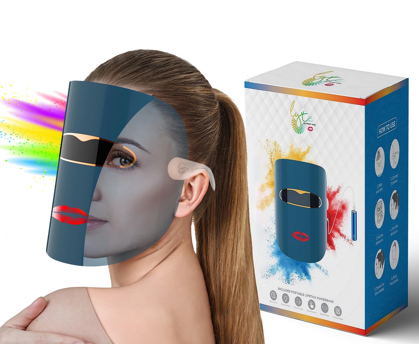 Lyte Wireless LED Light Therapy Mask Red Blue Amber 3 Color Light Weight| Includes Power Lift Care uk supplements