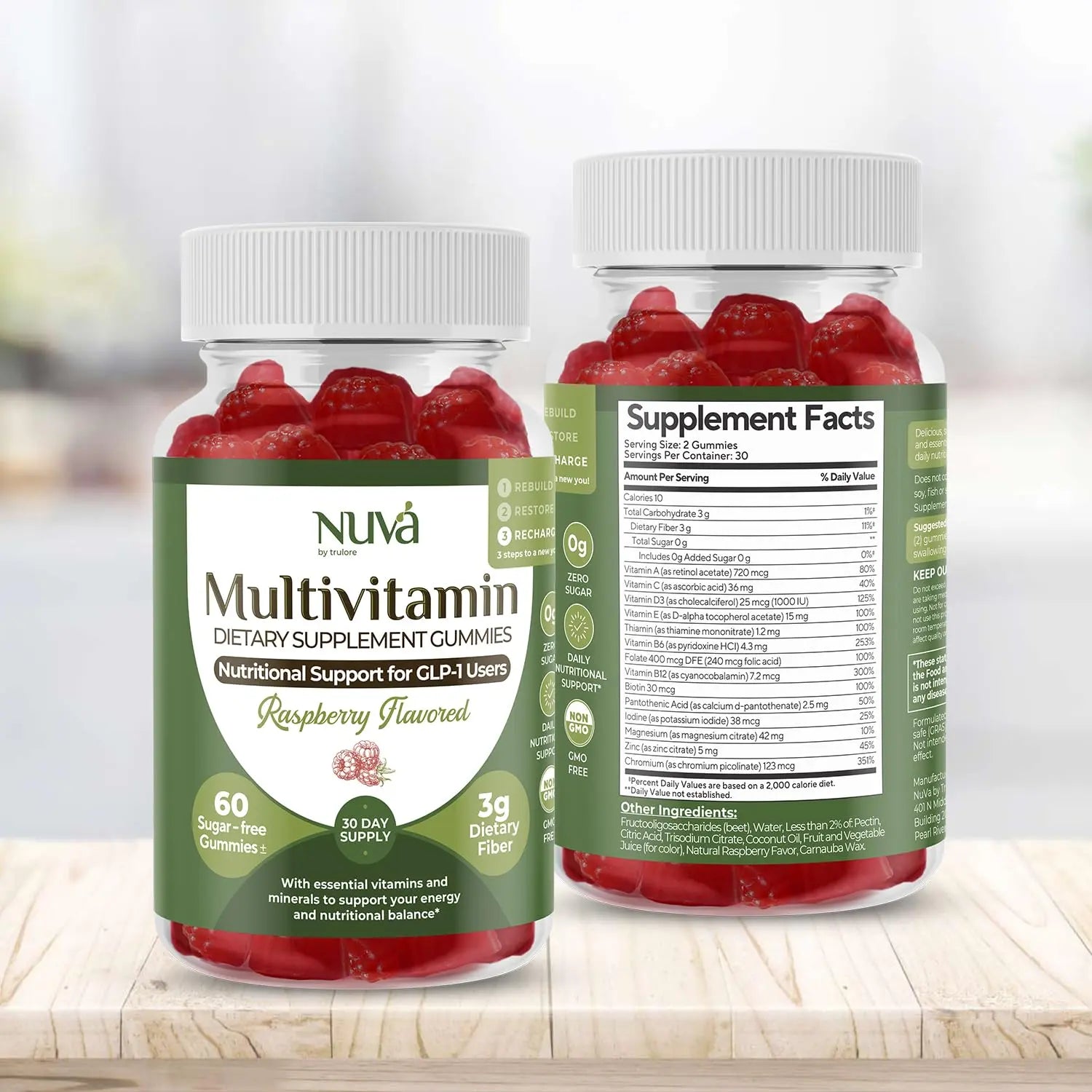 NuVa GLP-1 Support Multivitamin Gummies for Men & Women: Raspberry, Sugar-Free, 3g Fiber for Digestion & Gut Health NuVa uk supplements