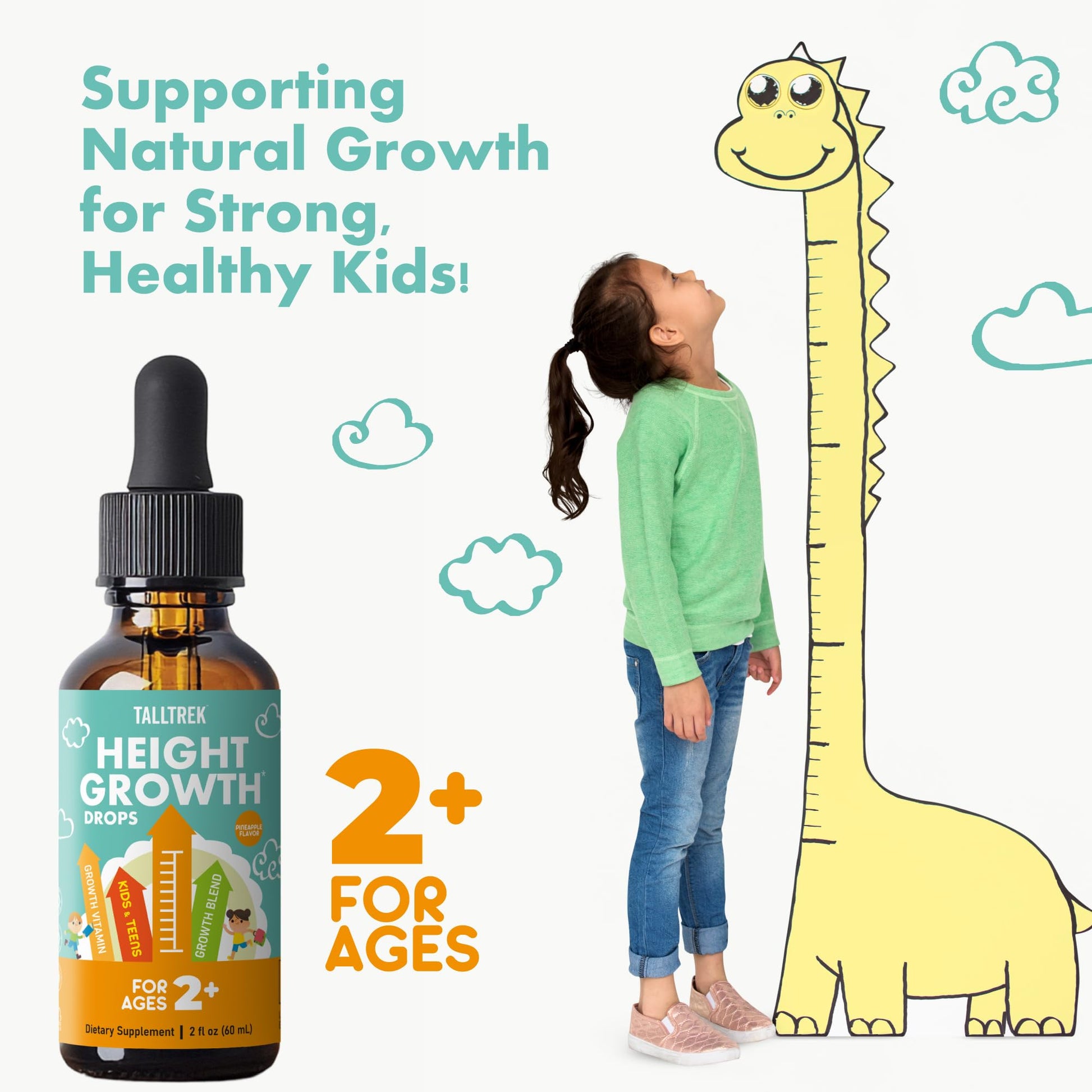 TallTrek Height Growth Supplement Drops for Kids - Teens Bone Growth Height Increase and Maximizer Immune Health Drops with Vitamins D3 K2 Zinc & Calcium - Gluten Free Vegan Pineapple Flavor TallTrek uk supplements