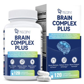 Brain Supplements for Memory & Focus - Nootropic with Bacopa Monnieri, Lion's Mane, Alpha GPC, Phosphatidylserine | Supports Mental Clarity & Cognitive Function | Vitamin B6 & B12-120 Capsules Migcopat uk supplements