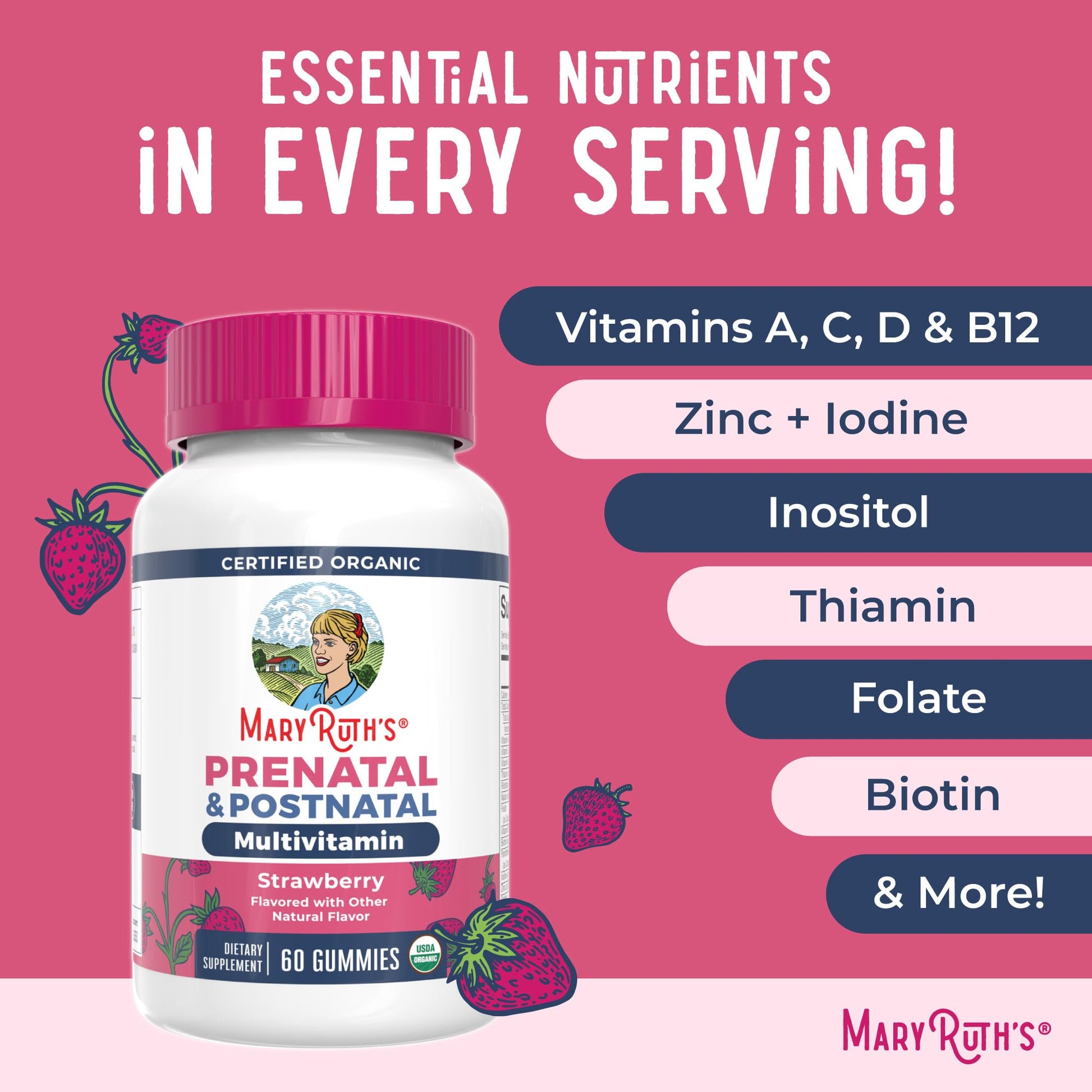 MaryRuth Organics Prenatal Vitamins for Women | USDA Organic Prenatal Gummies | Postnatal Vitamins for Women Breastfeeding | Methylfolate 800 mcg DFE | Iodine | Vegan | Non GMO | 30 Servings MARYRUTH'S uk supplements