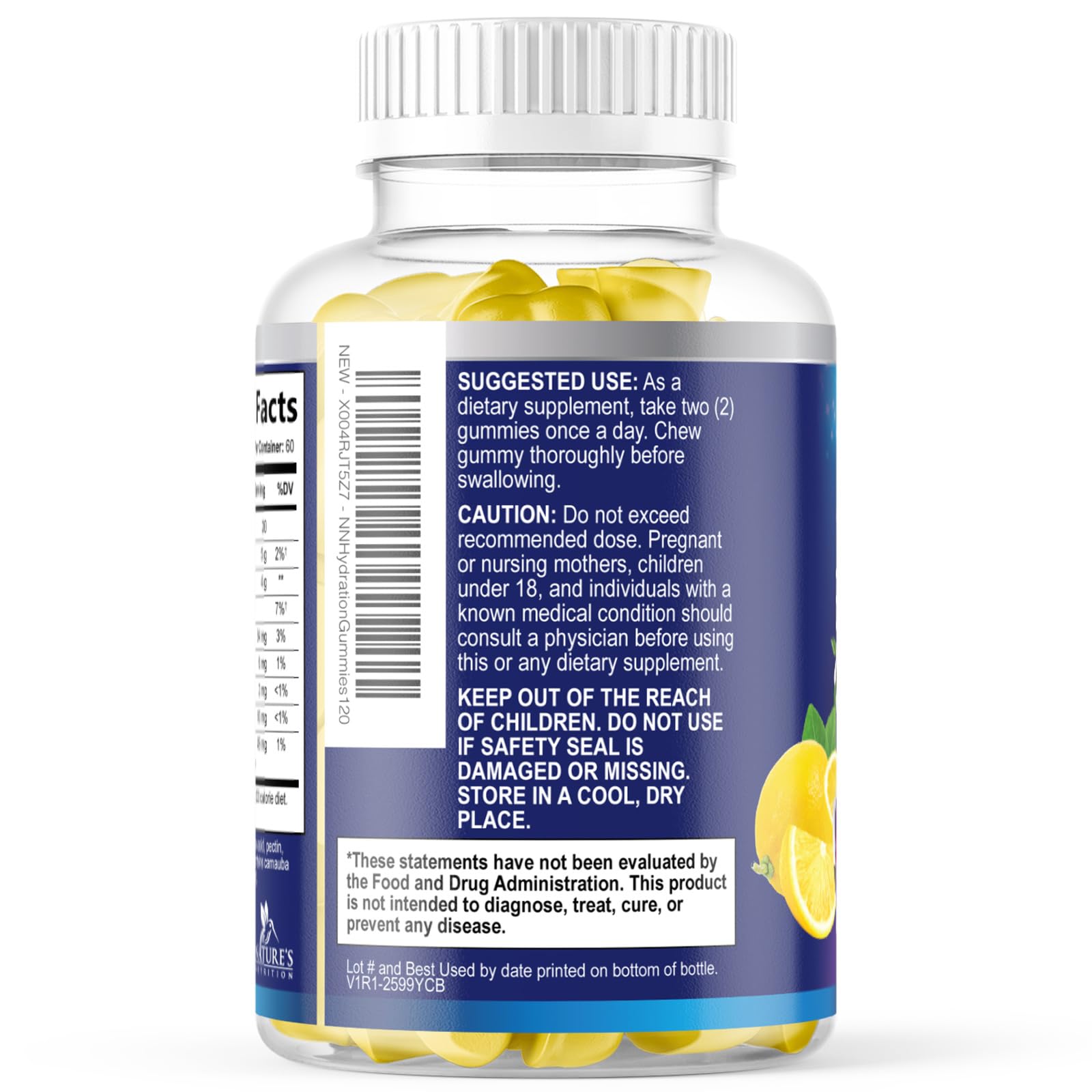 Hydration Electrolyte Gummies - Daily Liquid Replenisher Gummy - Electrolyte Multiplier with Minerals, Potassium & Real Salt - Vegan, Non-GMO - Tasty Lemon Flavor Hydration Electrolytes Nature's Nutrition uk supplements