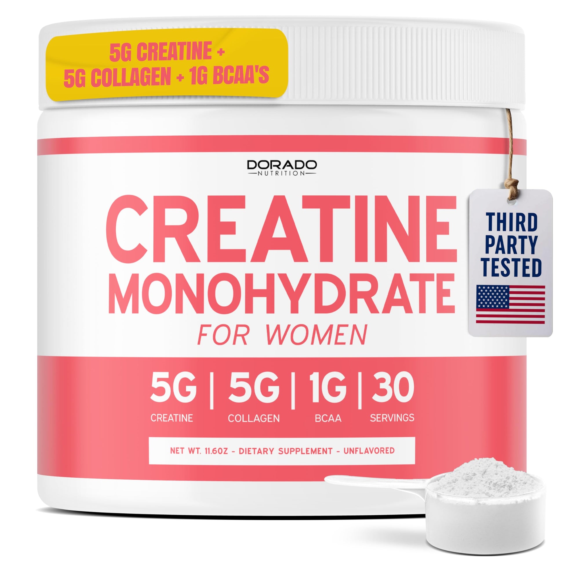 Creatine for Women | Creatine Monohydrate Powder 5G + 5000mg Collagen + 1000mg BCAA 2:1:1 Powder (30 Serving) Support Glutes, Lean Muscles, Recovery, Energy & Stamina Non-GMO, Gluten Free - USA Made DORADO NUTRITION uk supplements