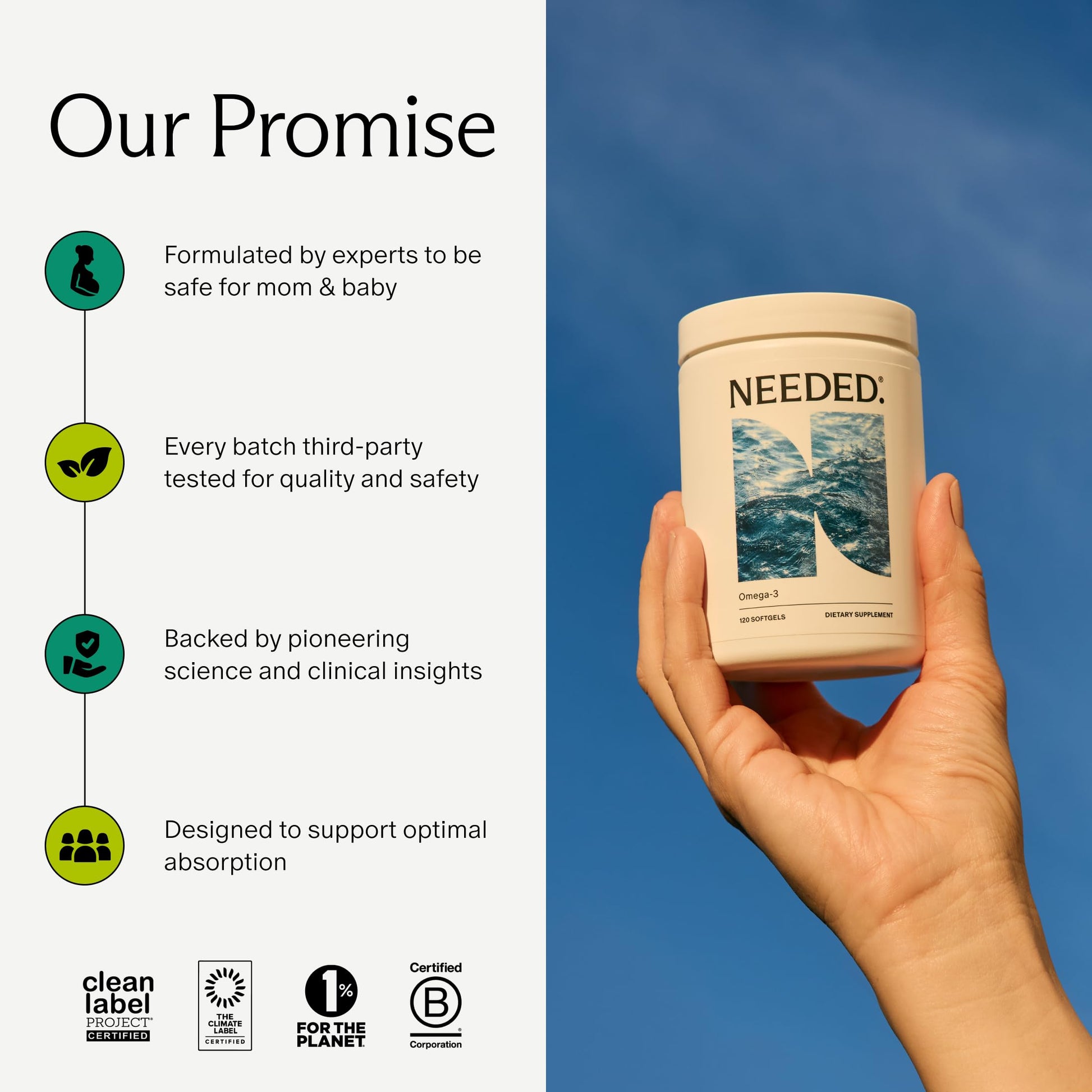 Needed. Prenatal Omega-3 - High Potency Dose of Sustainably Sourced Fish Oil, 1000mg DHA, 1000mg EPA, Encased in a Gelatin-Free, Plant-Based Softgel Shell Needed. uk supplements
