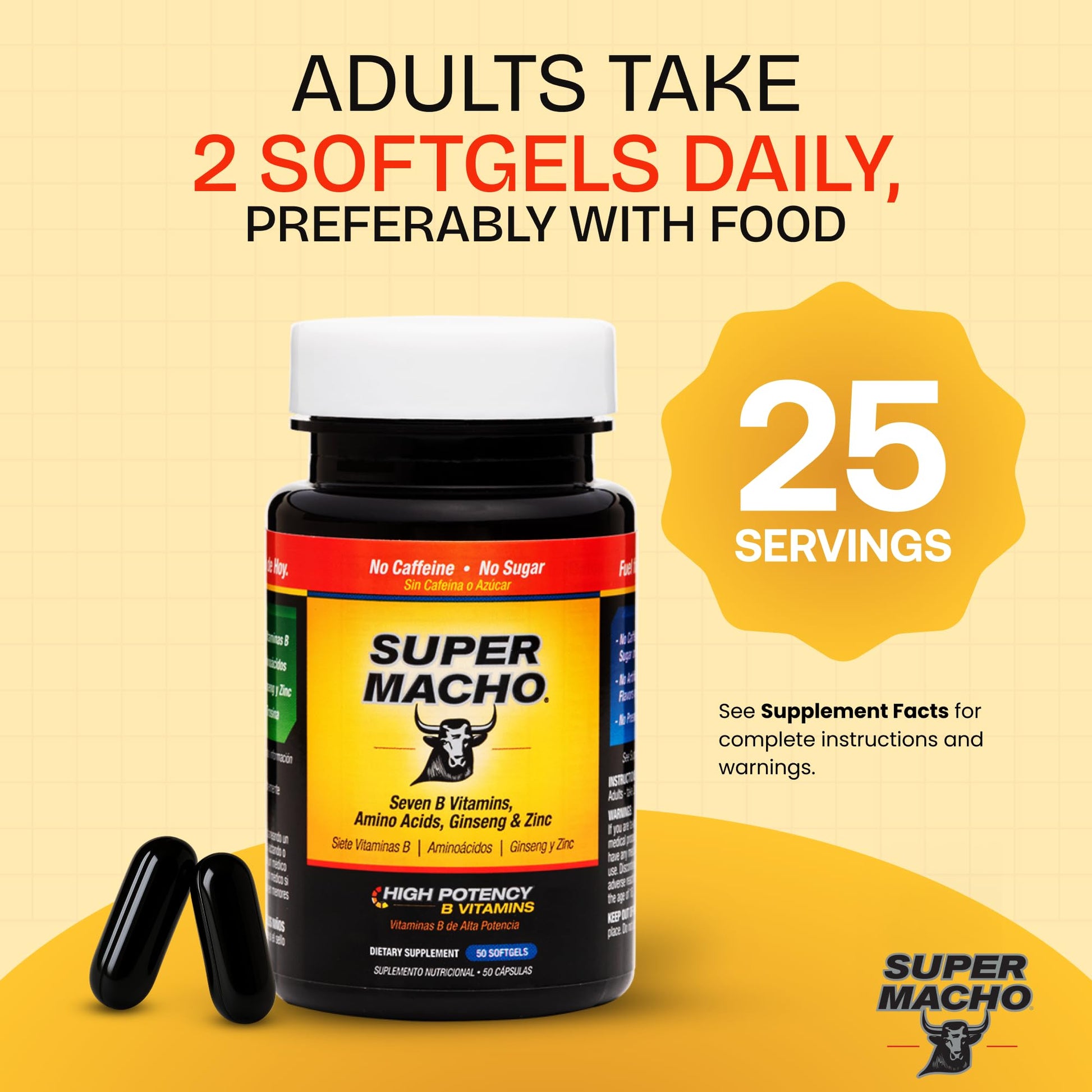 Super Macho, High Potency B Vitamins and Amino Acids, Fuel for Today's Active Men, No Caffeine, No Sugar, Dietary Supplement, Made in USA,50 Softgels Super Macho uk supplements
