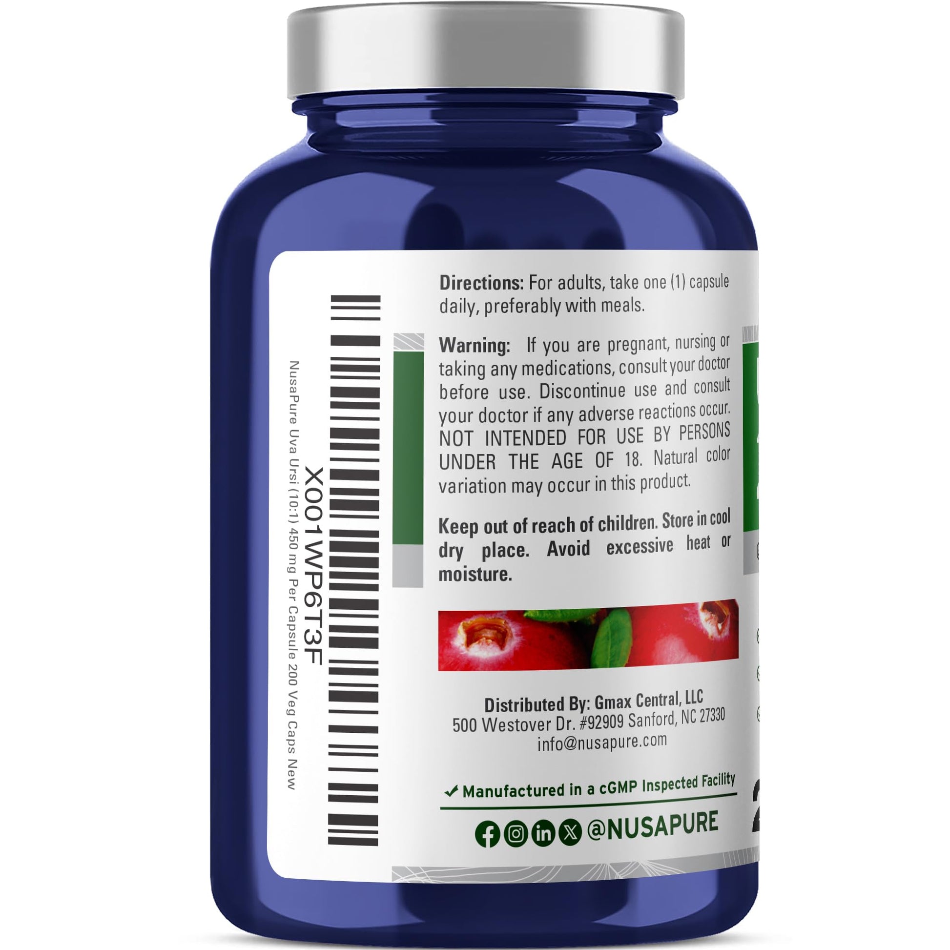NusaPure Uva Ursi 10:1 Extract, 450 mg Equivalent to 4,500mg 200 Vegetarian caps (Non-GMO, Vegan) Bearberry NusaPure uk supplements