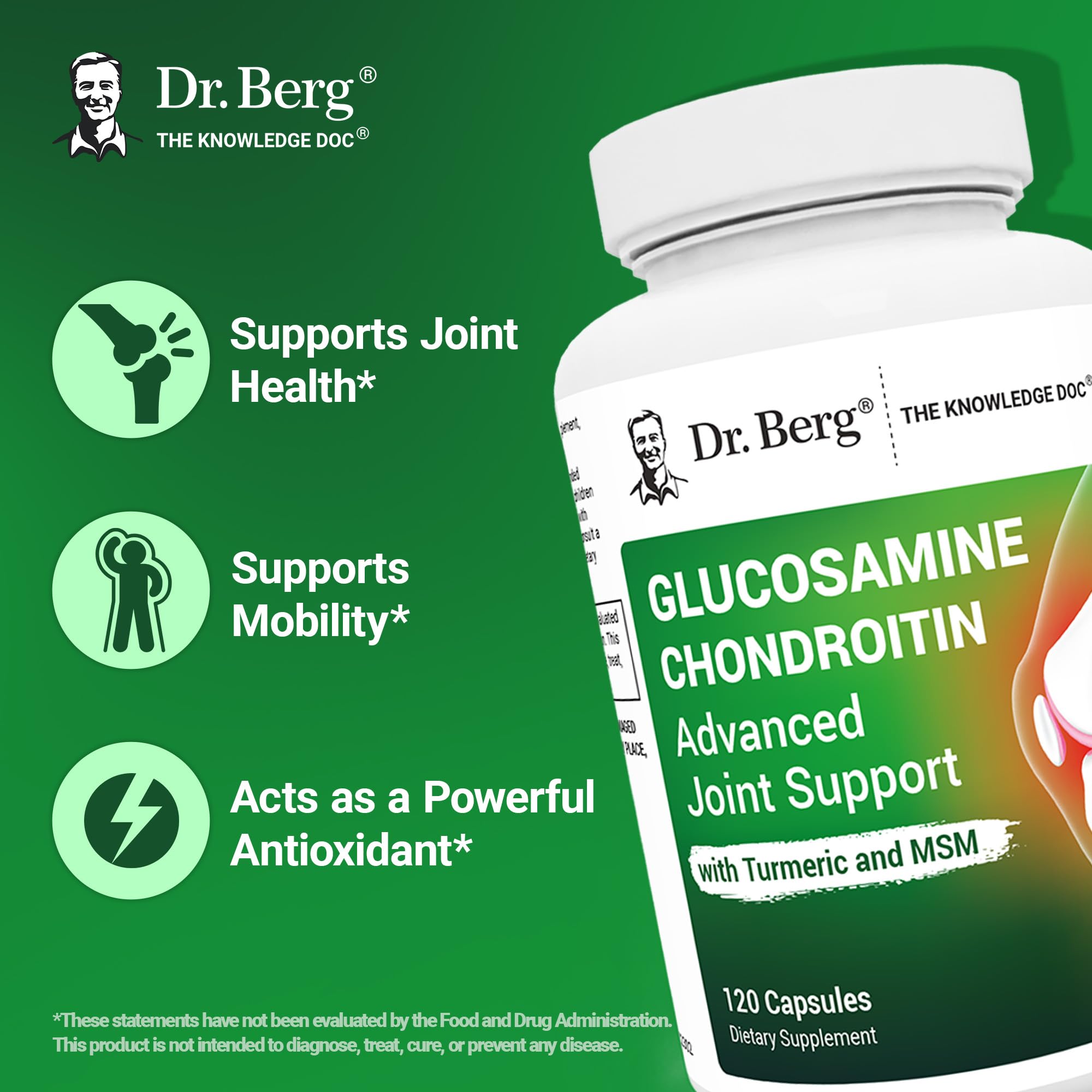 Dr. Berg Glucosamine Chondroitin MSM Turmeric & Boswellia - Advanced Joint Support Supplement with 1500 mg Glucosamine Sulfate - Includes 120 Capsules Dr. Berg Nutritionals uk supplements