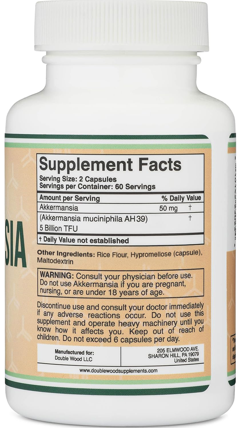 Akkermansia Probiotic and Postbiotic (Increases GLP-1 Production) 120 Capsules, 50mg per Serving (Third Party Tested to 5 Billion TFU per Serving, 50 Billion CFU per Gram) by Double Wood Double Wood Supplements uk supplements