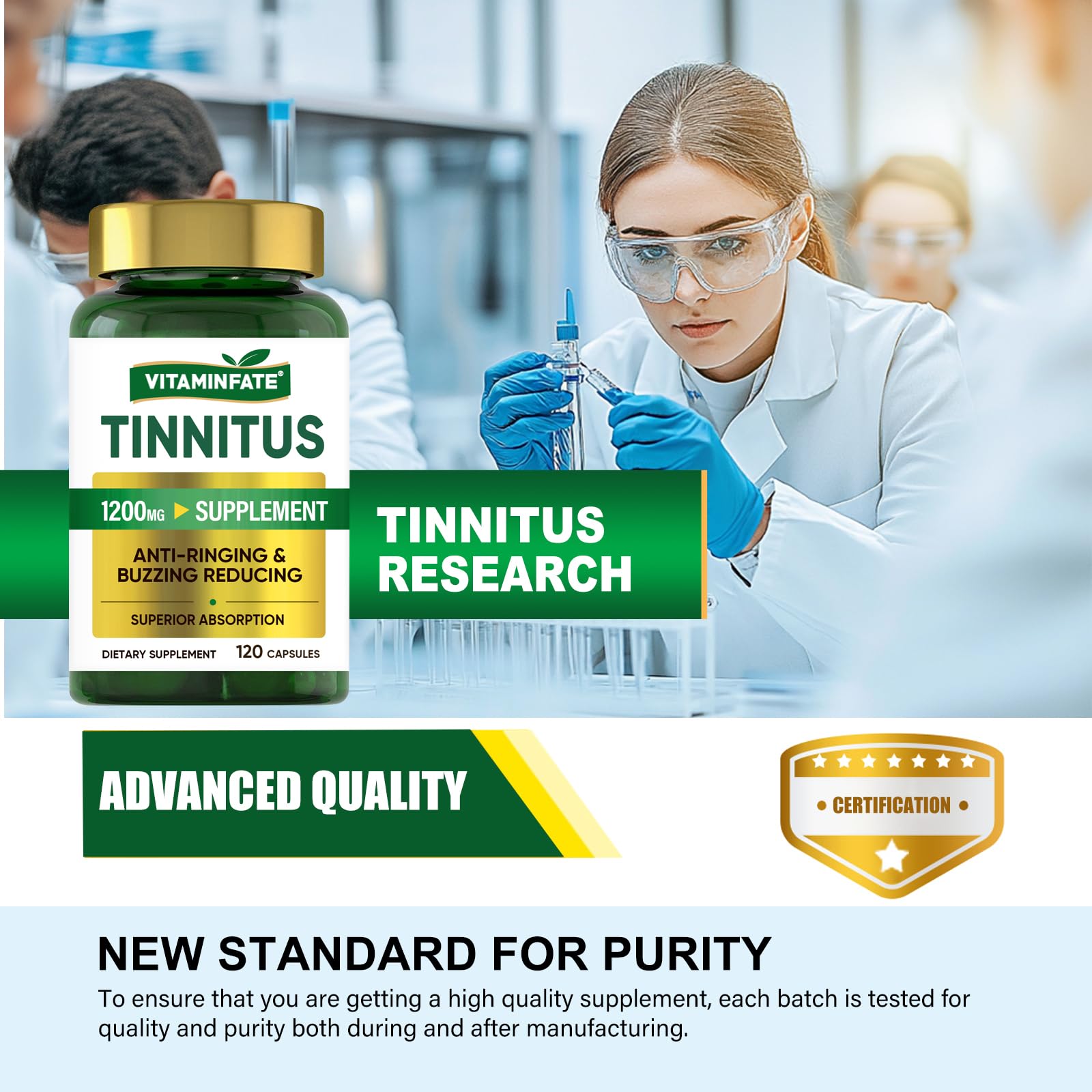 Tinnitus Relief for Ringing Ears 1200mg - 120 Capsules Advanced Ear Health Support Supplement | Supports Ear Health and Reduces Tinnitus Symptoms - Non-GMO & Vegan VITAMINFATE uk supplements