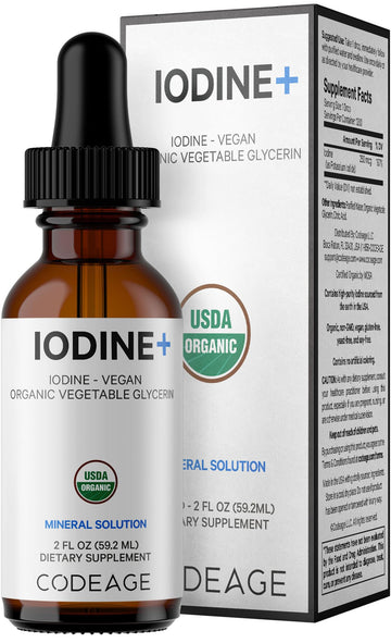Codeage USDA Certified Organic Iodine Drops - 250 Mcg Per Serving - 1+ Year Supply - Liquid Iodide Supplement - Pure, Clear Iodine - Vegan Potassium Iodine Liquid Drop - 2 fl oz Codeage uk supplements