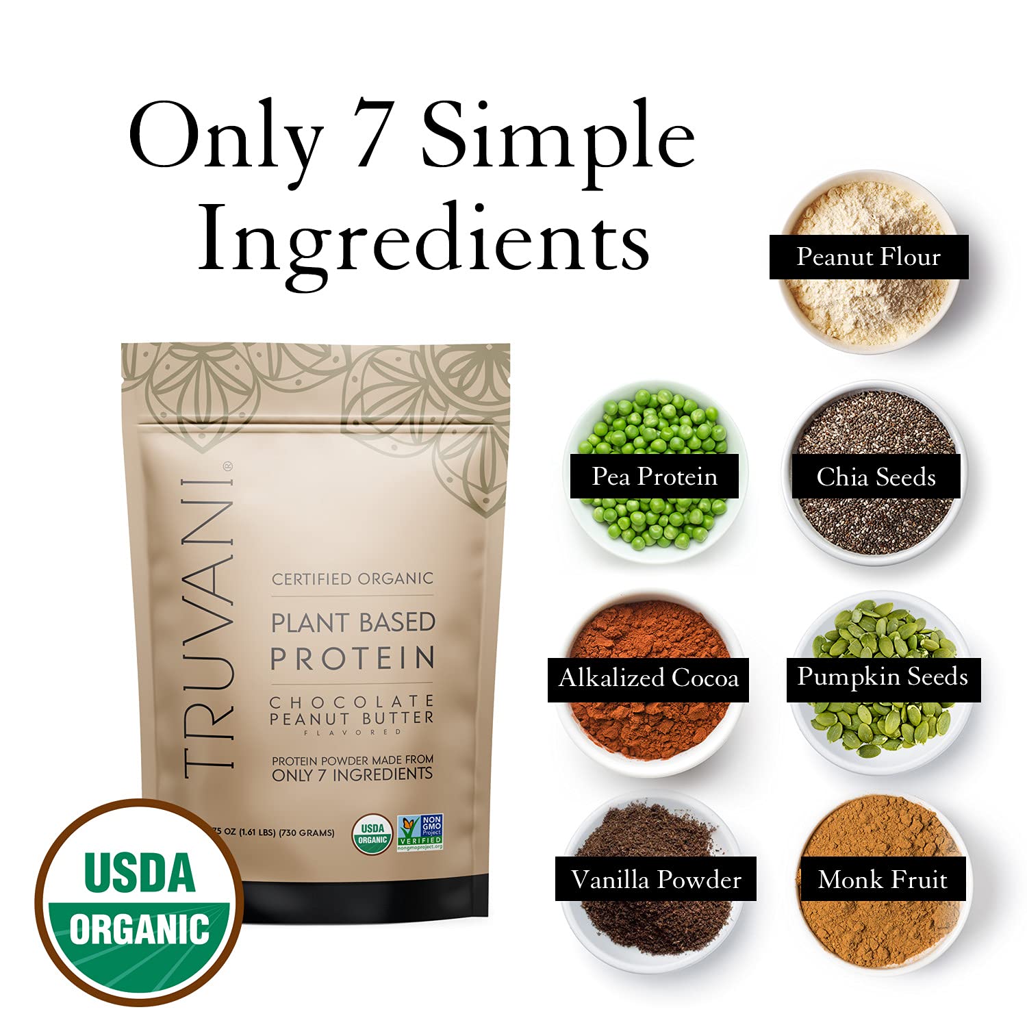 Truvani Vegan Chocolate Peanut Butter Protein Powder - 20g Plant-Based Protein, Gluten Truvani uk supplements
