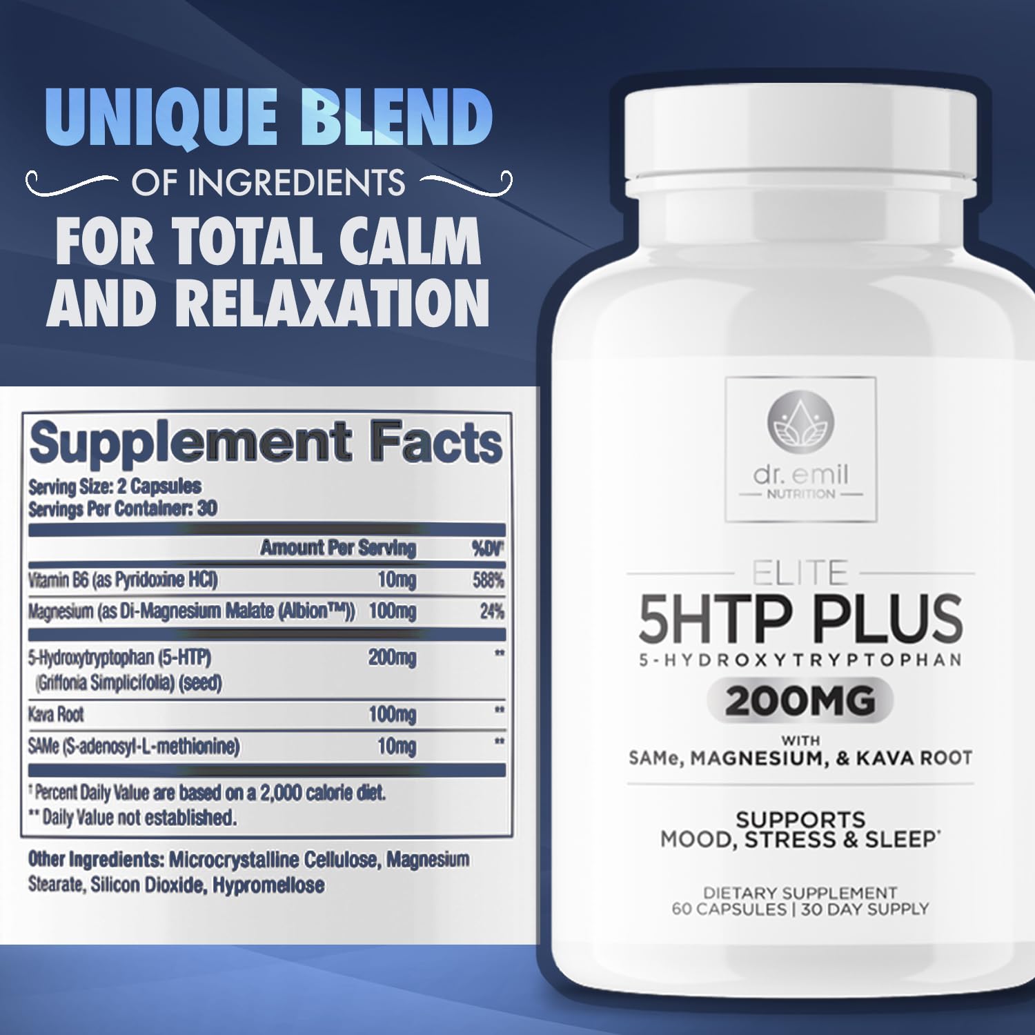 200 MG 5-HTP Elite with Kava Root Extract, Magnesium & SAM-e to Maintain Normal DR EMIL NUTRITION uk supplements