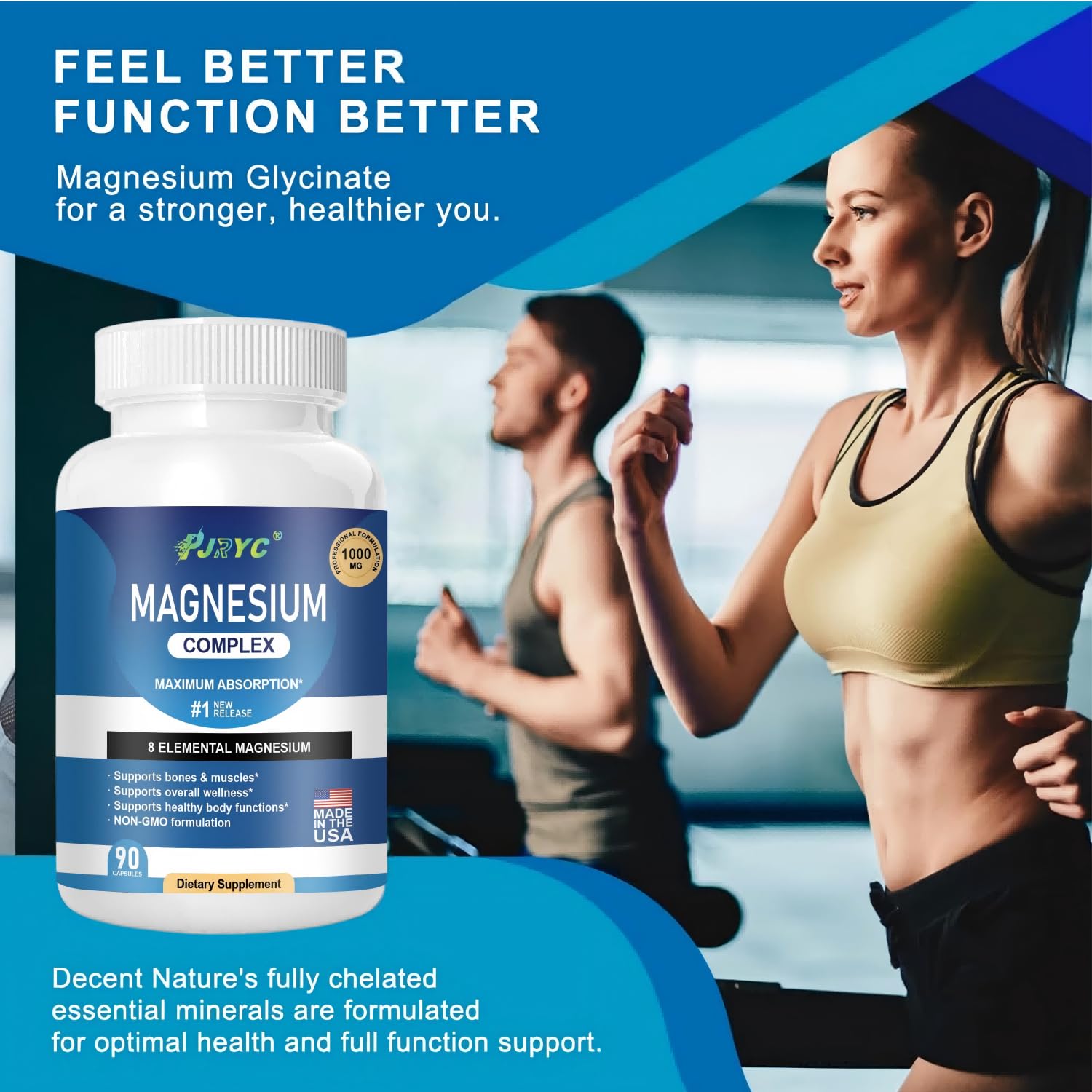 Magnesium Complex Supplement - 1000mg with 8 Magnesium Forms: Glycinate, Citrate, Malate, Taurate & Orotate - Supports Muscle Function, Bone Strength & Relaxation - Vegan, Non-GMO - 180 Capsules PJRYC uk supplements