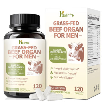 Grass Fed Beef Organ Supplement for Men - Beef Liver Capsules,Pasture Raised Beef Organs with Heart, Liver, Kidney, Spleen, Testicle & Prostate, Zinc, Selenium, Vitamin D3, Ginseng, Cordyceps HOLINFRE uk supplements