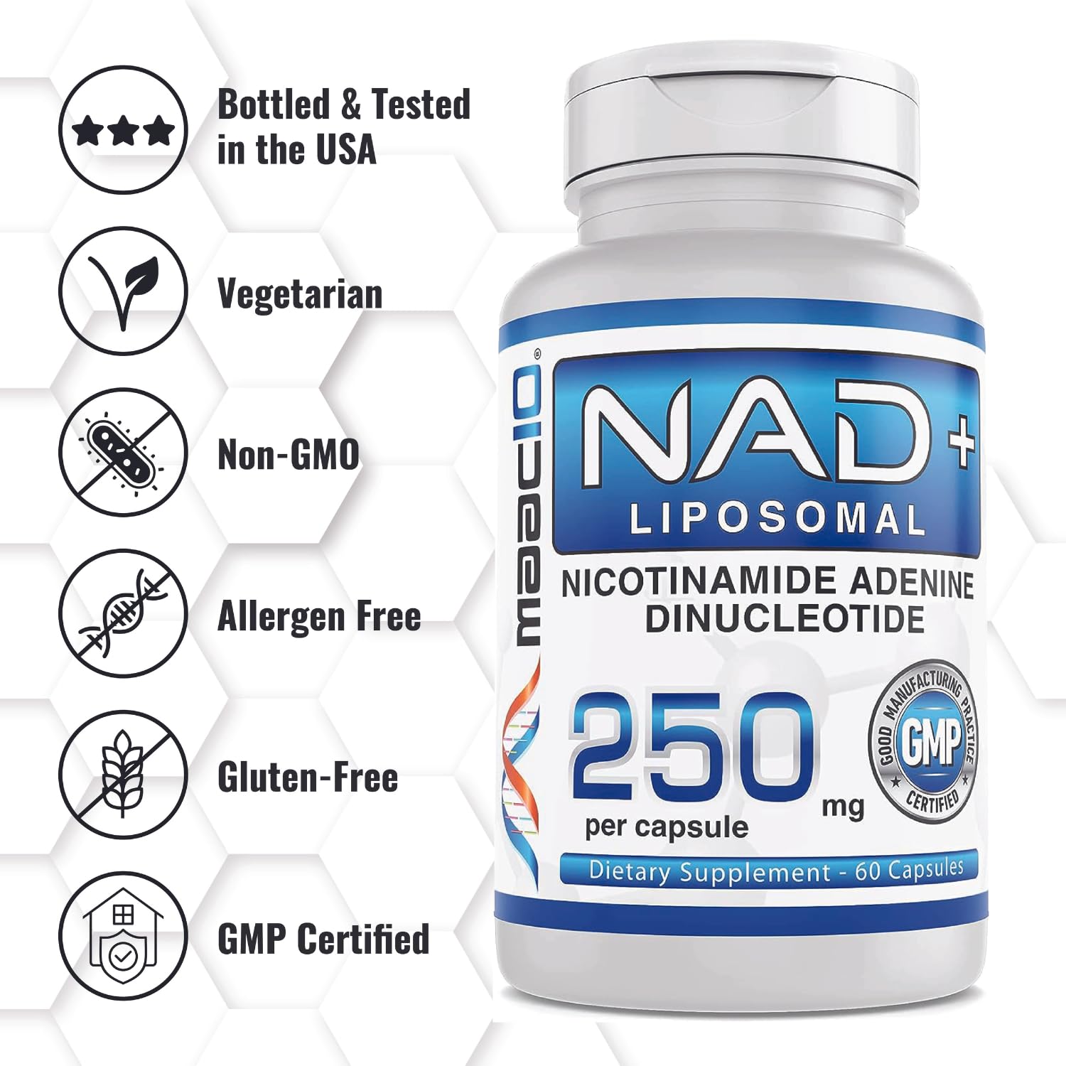 MAAC10 Liposomal NAD Supplement 500mg Serving (2x250mg Capsules) Actual Nicotinamide Adenine Dinucleotide MAAC10 uk supplements