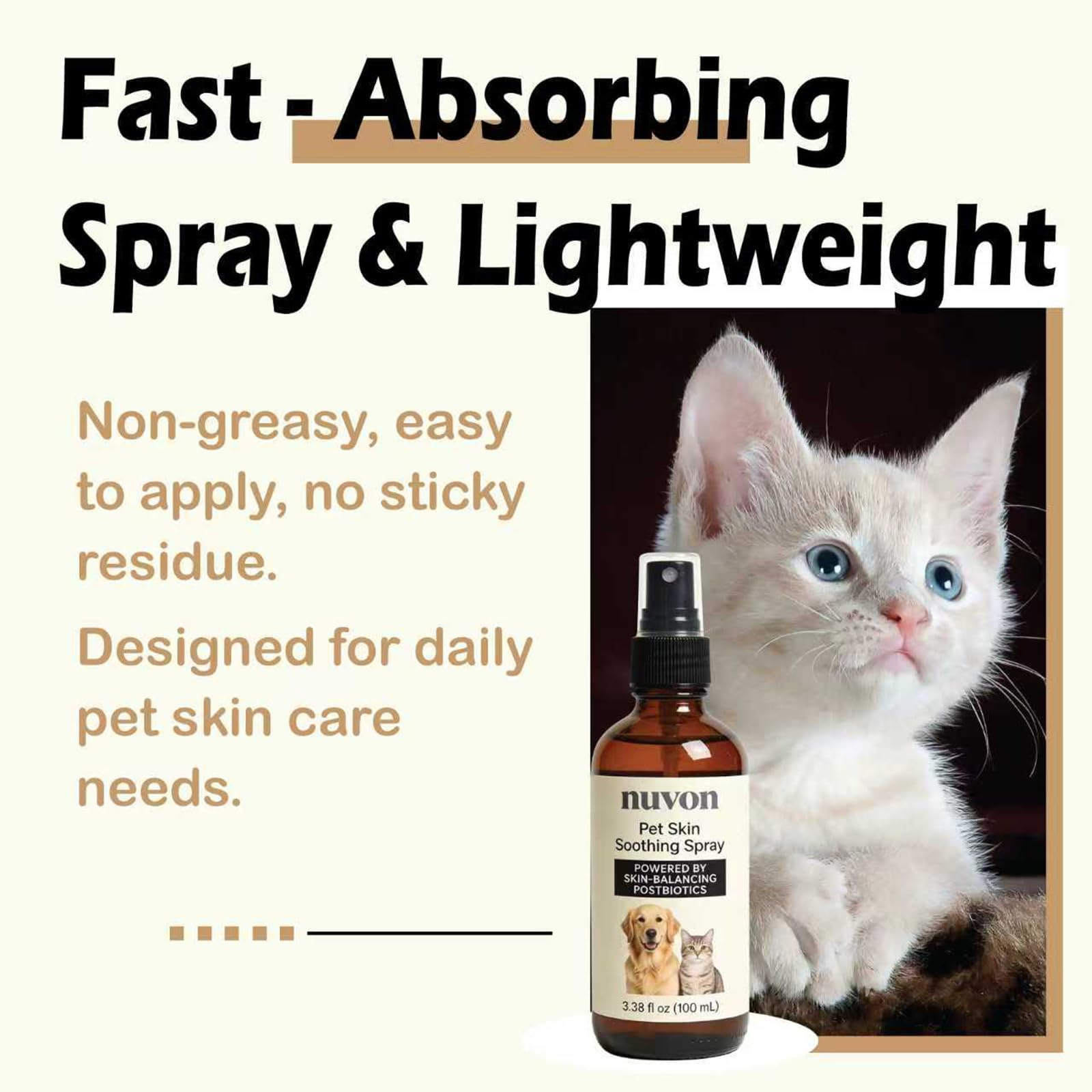 NUVON Pet Skin Soothing Spray, Postbiotics Restoration Spray for Dogs & Cats, Reduce Irritation, Rebuild Skin Barrier - 3.38 fl oz Lwefao uk supplements