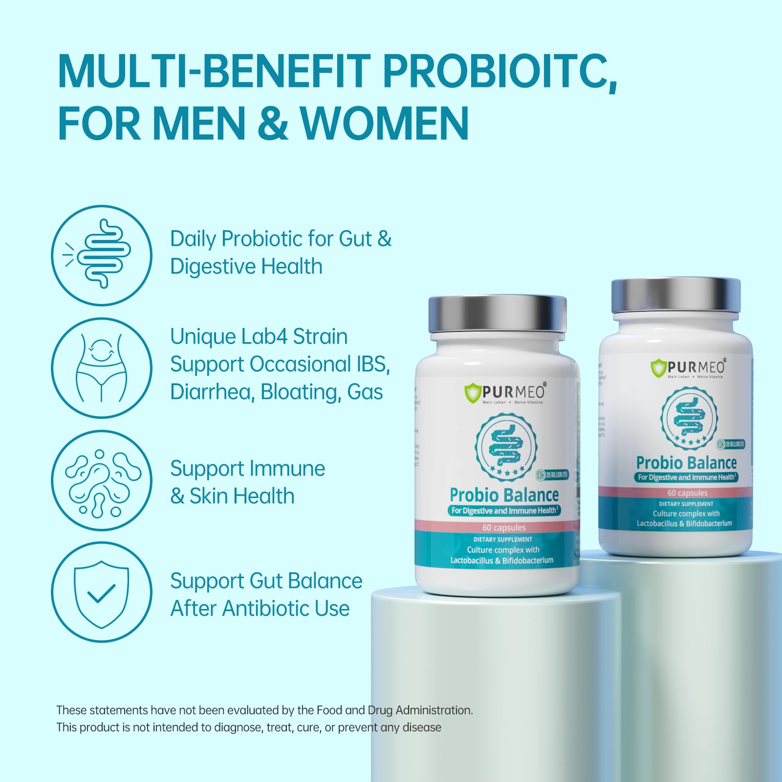 Digestive Probiotics 20X Lab4 Strains for Gut & Immune Health, Pro Formula for Men & Women, Probiotic Capsules Support Diarrhea, Bloating and Gas, Shelf Stable, Vegan, Gluten Free, 60 Days Supply purmeo uk supplements