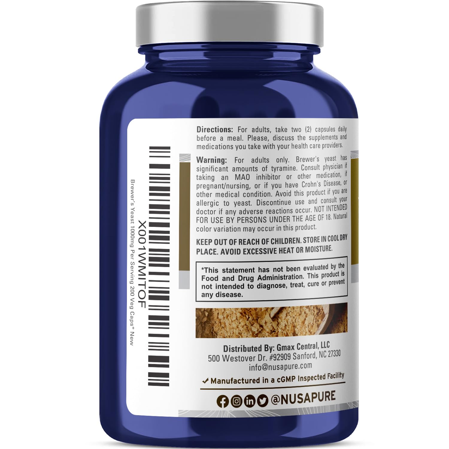 NusaPure Brewer’s Yeast - Suitable for Vegetarian/Vegan, Non - GMO - 1000mg 200 Capsules NusaPure uk supplements