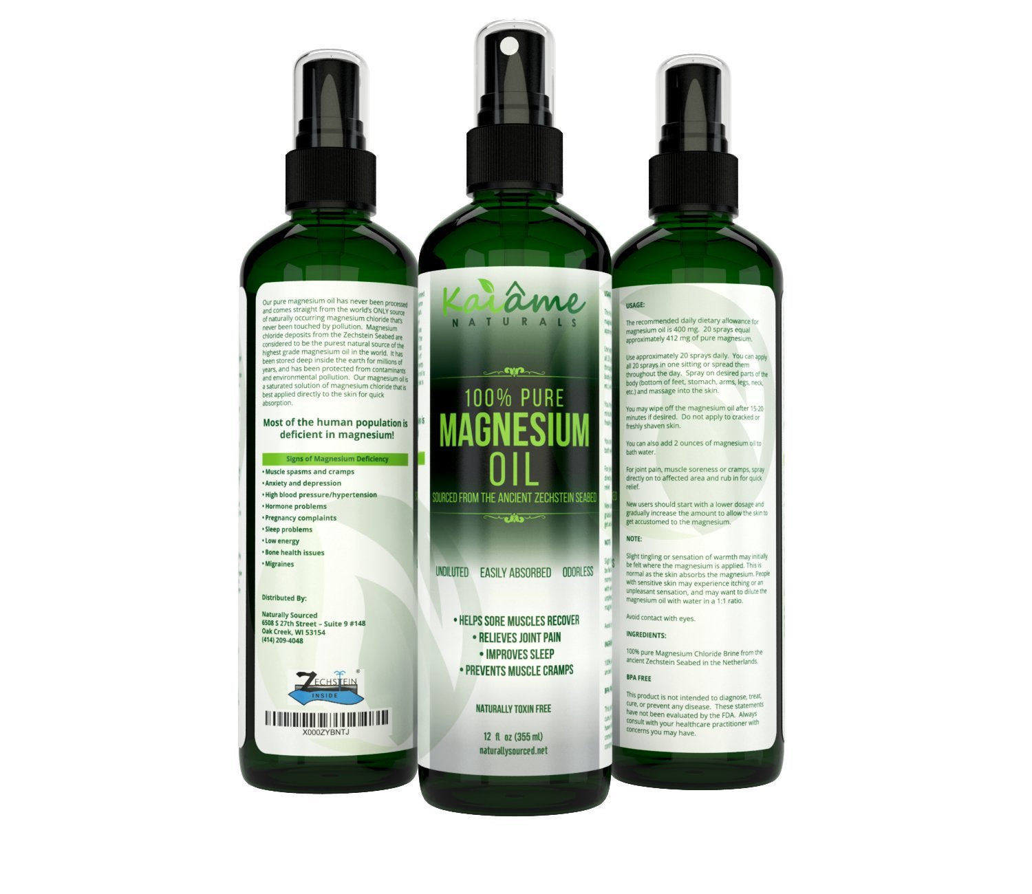Kaiame Naturals Magnesium Oil Spray, Large 12 oz, Undiluted, Pure and Organic, Sourced from Ancient Zechstein Seabed Kaiame Naturals uk supplements