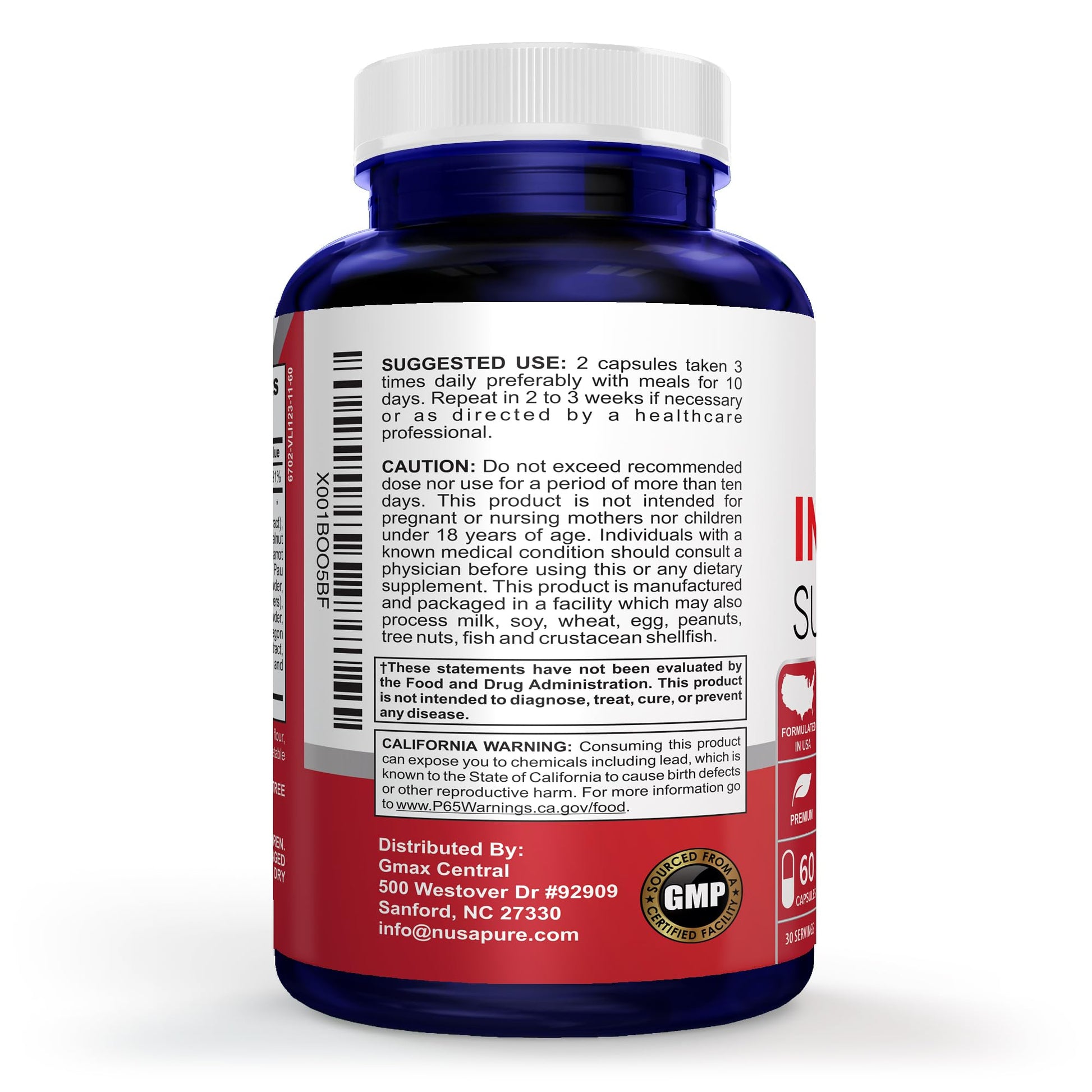 NusaPure Intestinal Support for Humans (Non-GMO), Wormwood, Garlic, Black Walnut Hull, 60 Capsules NusaPure uk supplements