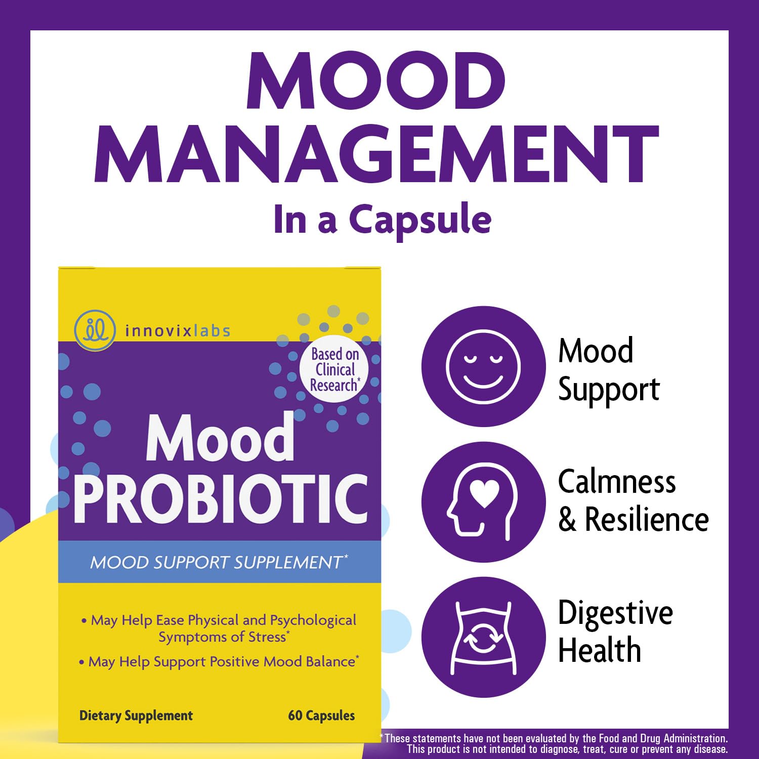 InnovixLabs Mood Probiotic for Women & Men, Clinically Studied Digestive & Mood Support Supplement, Lactobacillus helveticus Rosell-52ND & Bifidobacterium longum Rosell-175, 60 Capsules InnovixLabs uk supplements