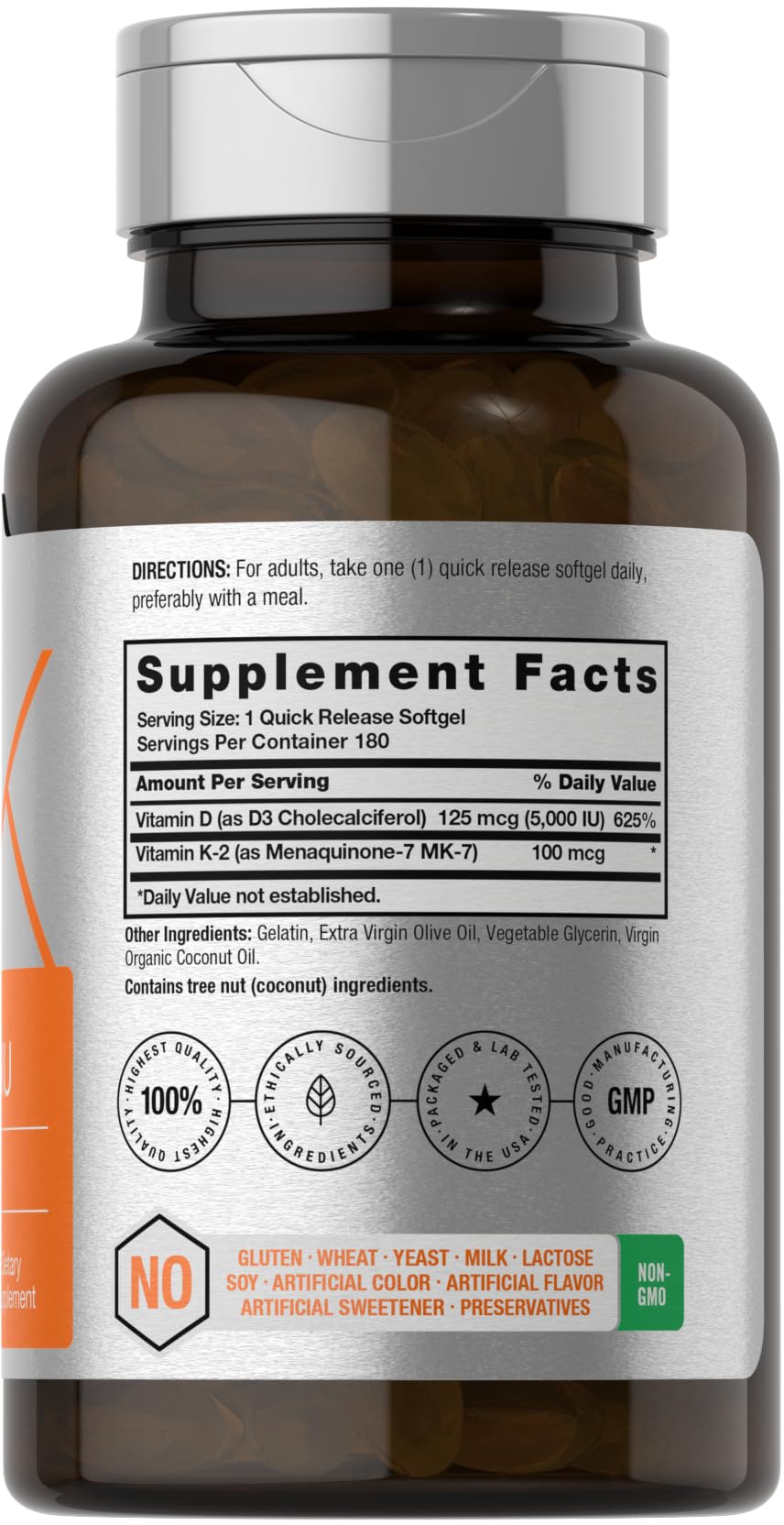 Horbäach Vitamin D3 K2 | 5000iu of Vitamin D & 100mcg MK-7 Complex | 180 Softgel Cap Horbäach uk supplements