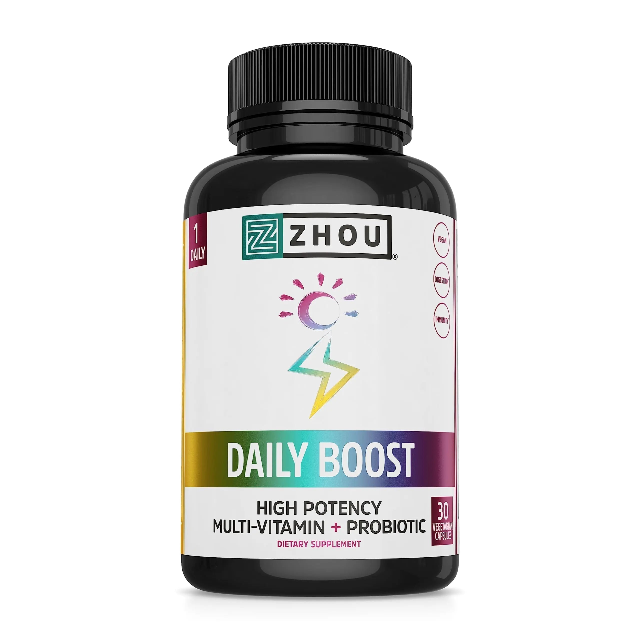 Zhou Daily Boost - Probiotic Multivitamin for Women & Men, Immune Support, Antioxidant & Eye Health Supplement with Vitamin A, Vitamin C ZHOU uk supplements