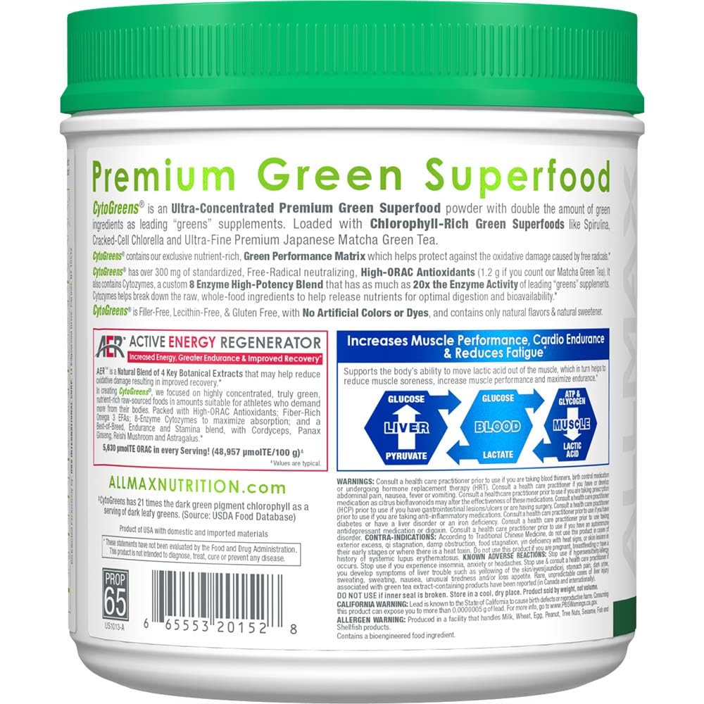 ALLMAX Naturals CytoGreens Super Greens Powder, Premium Green Superfood with Greens, Superfoods, Daily Greens Supplement, Acai Berry Green Tea, 60 Servings ALLMAX uk supplements