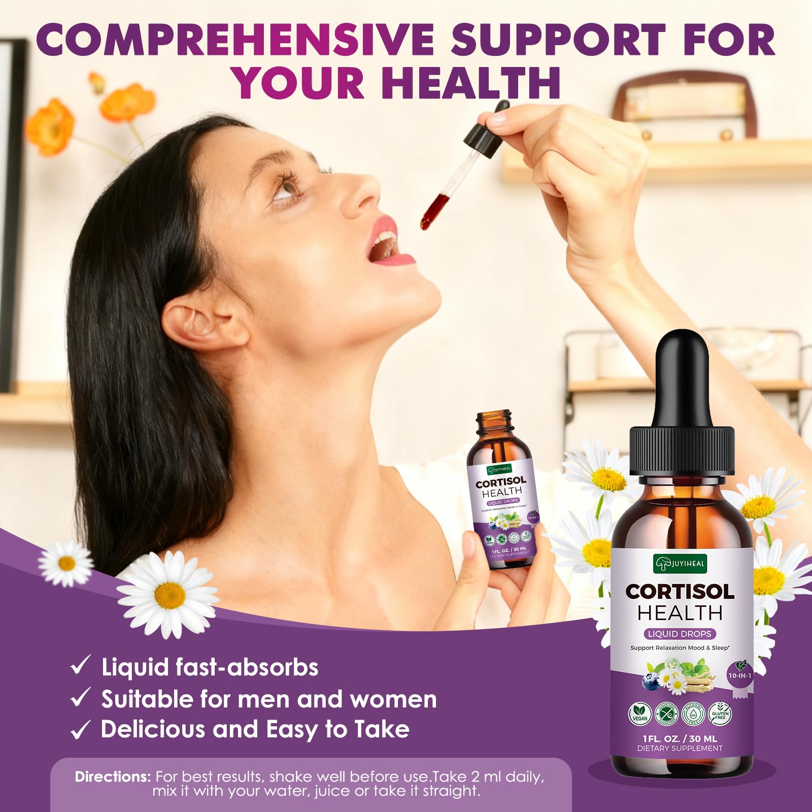 JUYIHEAL Cortisol Supplements, 10 in 1 Cortisol Detox Manager Reducer Hormone Balance Liquid Drops with Ashwagandha, Magnesium, L-theanine JUYIHEAL uk supplements