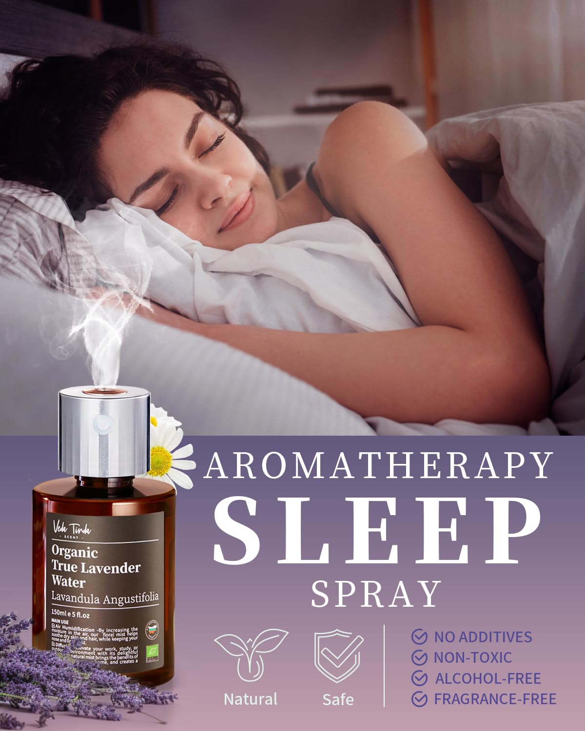 VTS Organic Lavender Water and Roman Chamomile Floral Water with Diffuser, Aromatherapy Air VEDA TINDA SCENT uk supplements