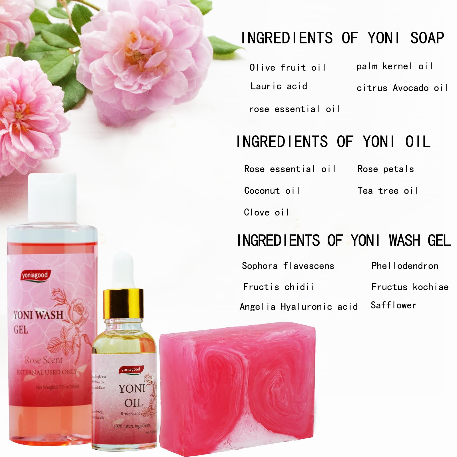 4 pack Yoni Wash Yoni Essential Oil Soap for Women Set, 2 * 30ml Feminine Oil, 6.7 fl.oz Feminine Wash yoniagood uk supplements