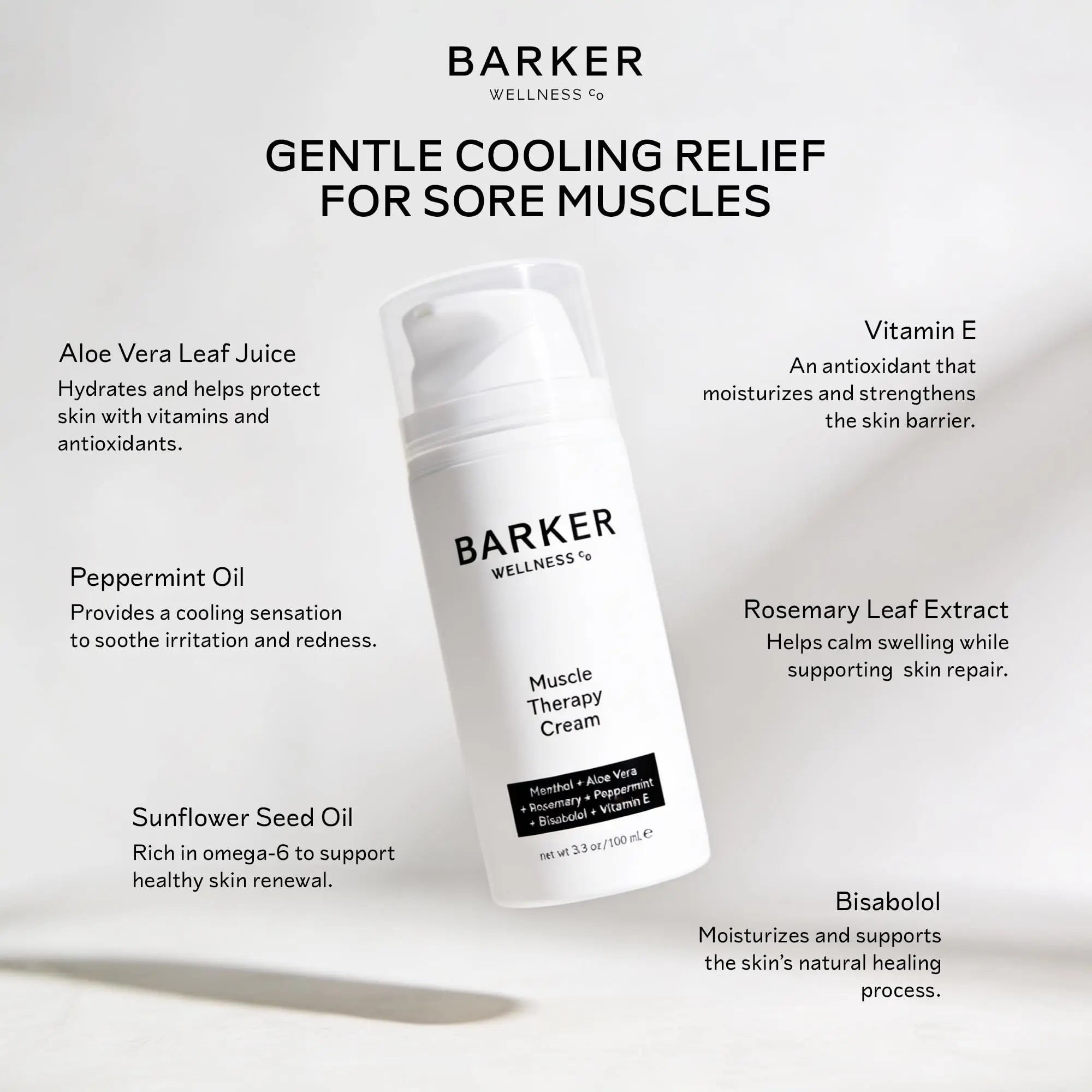 Barker Wellness Soothing Muscle Therapy Cream | Advanced Joint & Muscle Relief for Recovery & Relaxation | Enriched with Antioxidants & Moisturizing Vitamin E | All-Natural Vegan Formula (100ml) Barker Wellness Co uk supplements