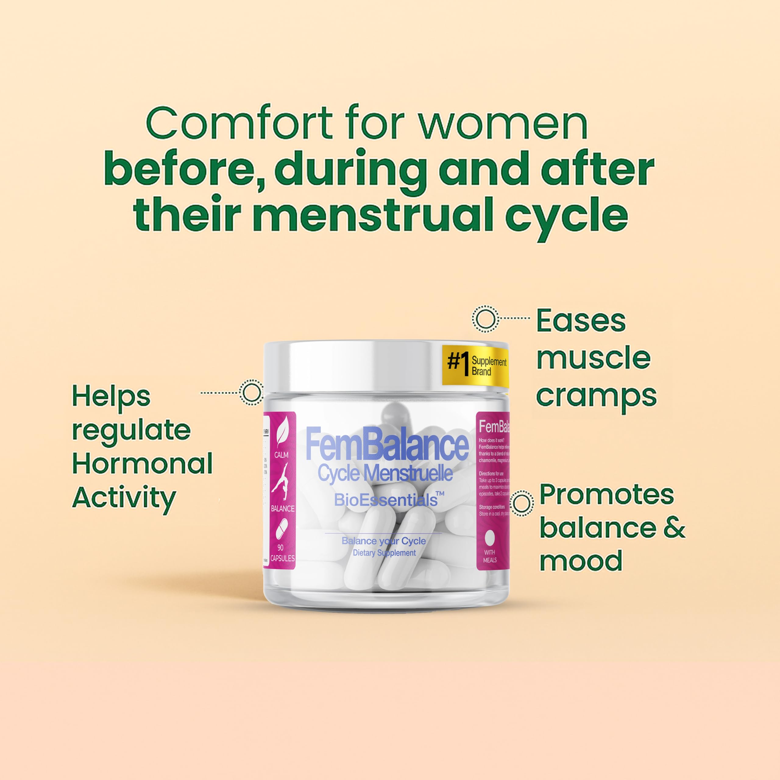BioEssentials FemBalance® – Women’s Hormone Balance Supplement for PMS Support & Menstrual Cramp Relief - Ashwagandha, Magnesium & Chamomile for Hormonal Balance, Mood & Energy – 90 Vegan Capsules BioEssentials uk supplements