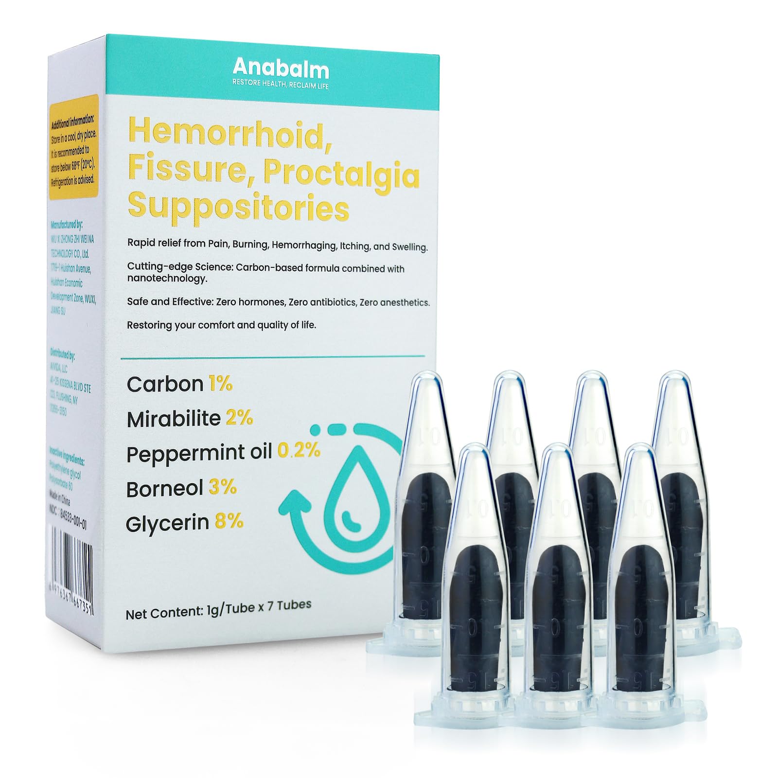 anabalm Hemorrhoid Treatment Suppositories, Natural Fissure Treatment for Anus Relief of Proctalgia, Pain, Itching, Swelling or Itch Discomfort - 7 Count anabalm uk supplements