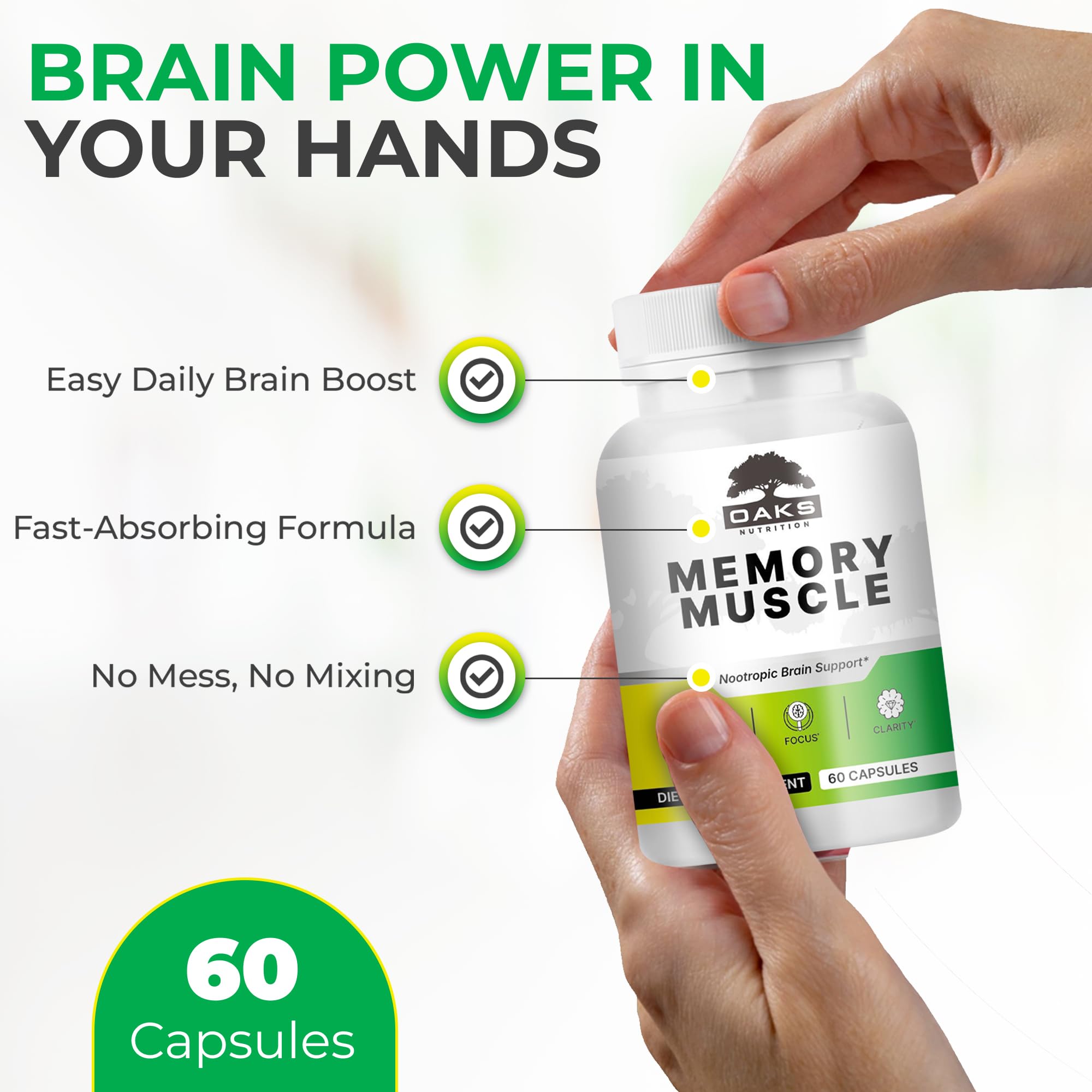 Memory Muscle – Advanced Nootropic Brain Supplement with Vitamin B12, Bacopa Monnieri & DMAE for Focus, Memory, Mental Clarity & Clean Energy – Premium Cognitive Support Formula Oaks Nutrition uk supplements