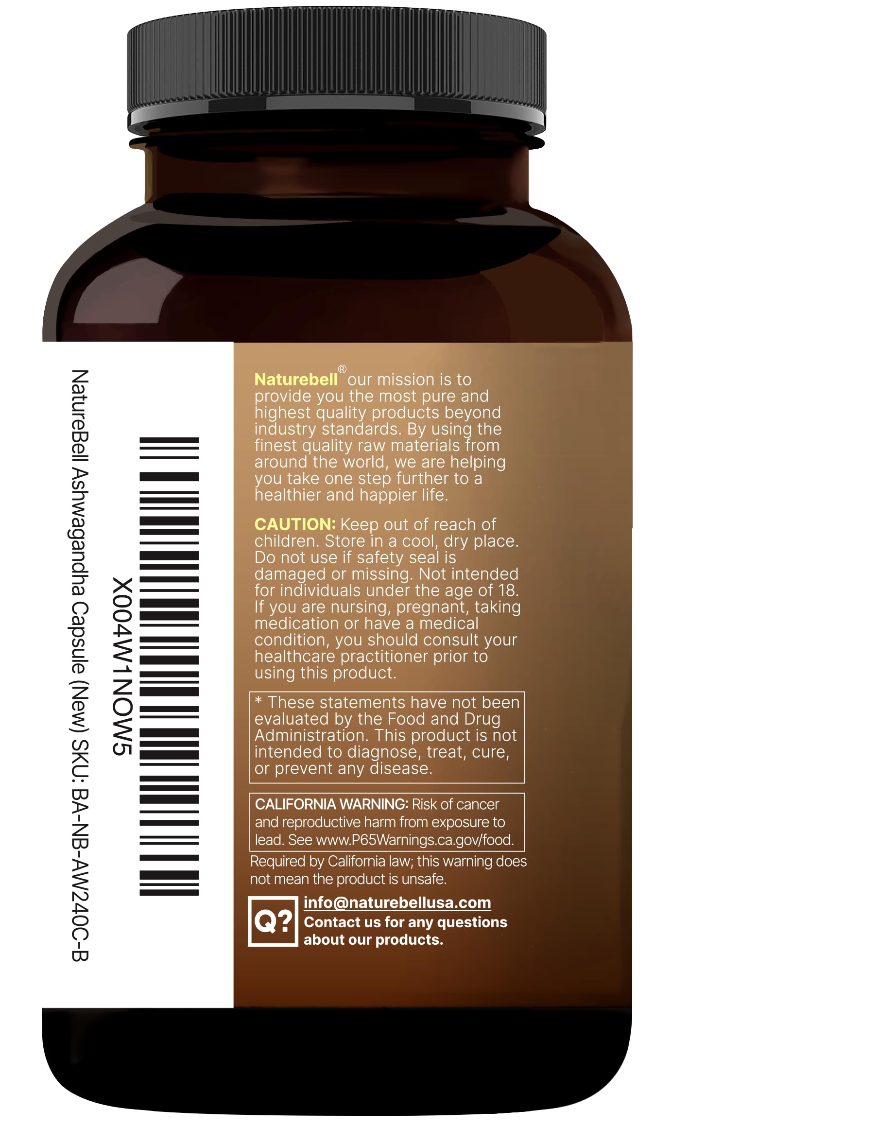 NatureBell Ashwagandha Root with Black Pepper Extract - 240 Capsules - High Strength Adaptogen for Calmness, Relaxation & Immune Support* NatureBell uk supplements