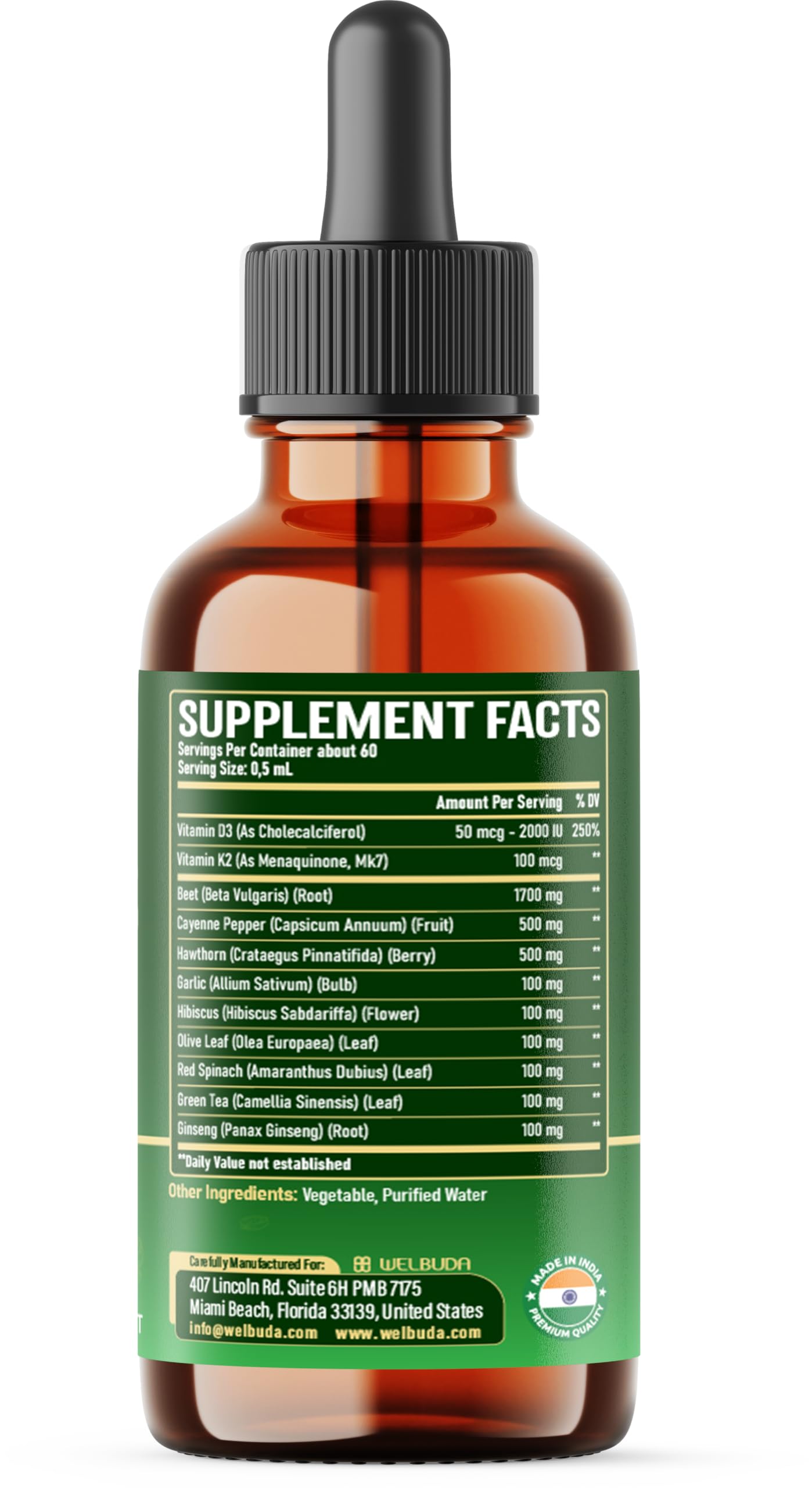 11in1 Beet Root Liquid Supplement - for Support Immune, Energy - with Vitamin D3, Vitamin K2, Hawthorn Berry, Cayenne Pepper, Garlic, Hibiscus, Olive, Red Spinach, Green Tea - 1 FL Oz - 30 Servings WELBUDA uk supplements