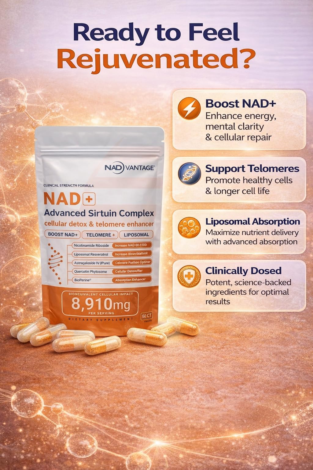 Eternaroot NAD+ 5D Matrix - High Potency NAD Precursor - 1000mg Nicotinamide Riboside (NR) + Liposomal Resveratrol - Clean Vegan Formula - Cellular Energy & Immune Support Eternaroot uk supplements