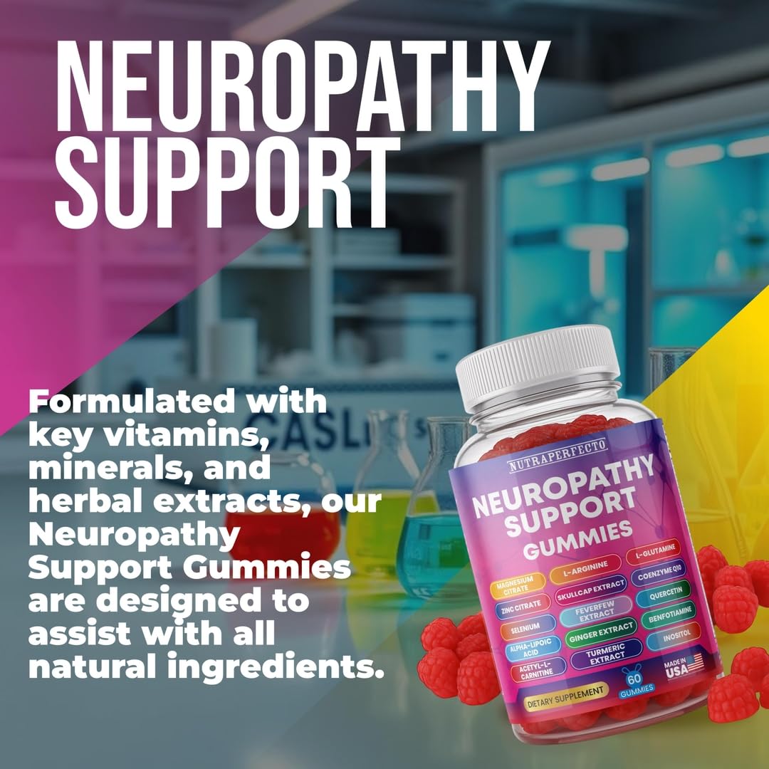 Sugar Free Neuropathy Support Gummies for Nerve – Enhanced Nerve Health, Regeneration, Cognitive Support with Vitamin B1, B6, B12, Magnesium, ALA, Turmeric, CoQ10 & More NutraPerfecto uk supplements