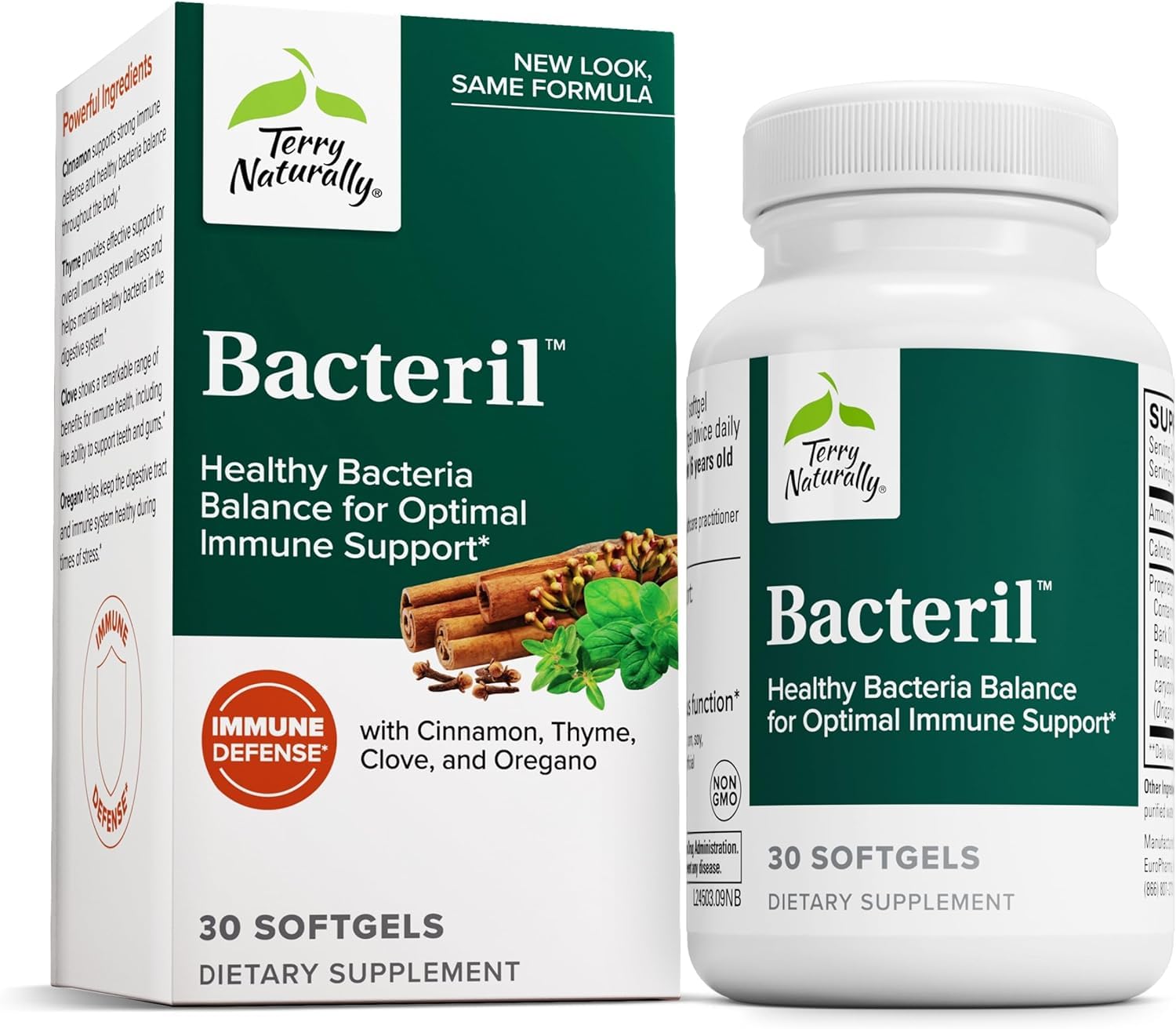 Terry Naturally Bacteril - Intestinal Support Supplement with Clove, Cinnamon, Thyme & Oregano - Immune Support Supplement with Antioxidant Support - Intestinal Support - 30 Softgels Terry Naturally uk supplements