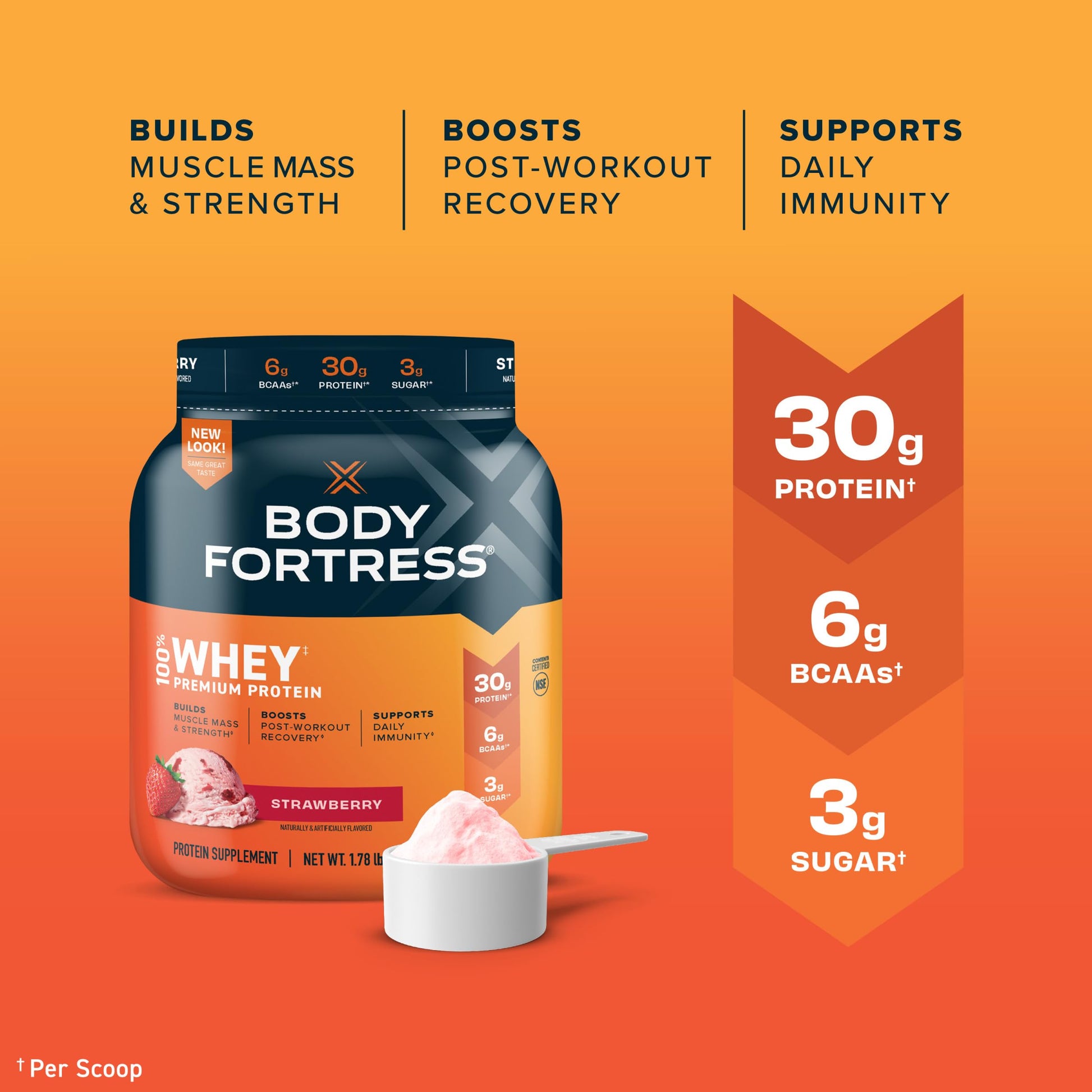 Body Fortress 100% Whey, Premium Protein Powder, Strawberry, 1.78lbs Packaging May Body Fortress uk supplements