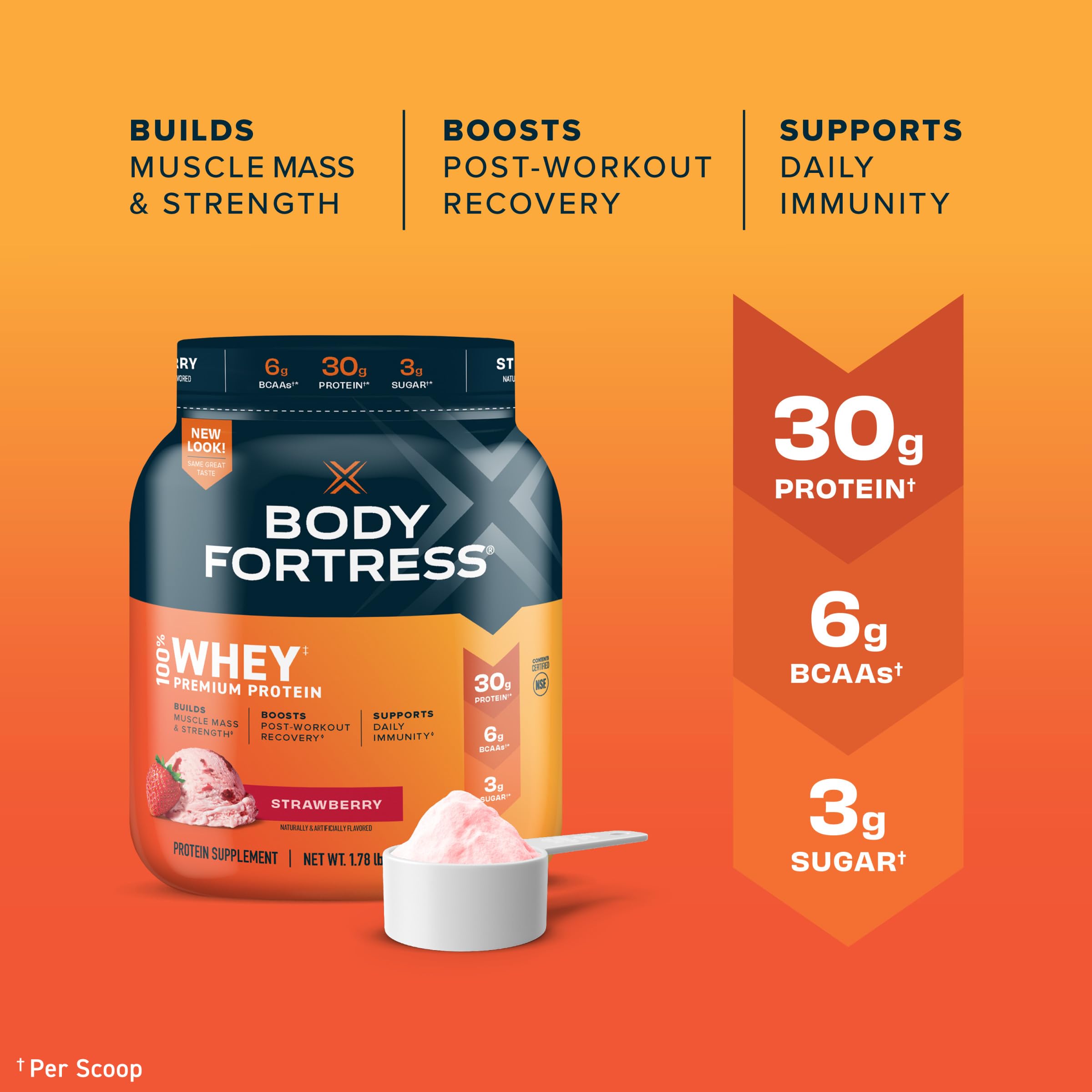 Body Fortress 100% Whey, Premium Protein Powder, Strawberry, 1.78lbs Packaging May Body Fortress uk supplements