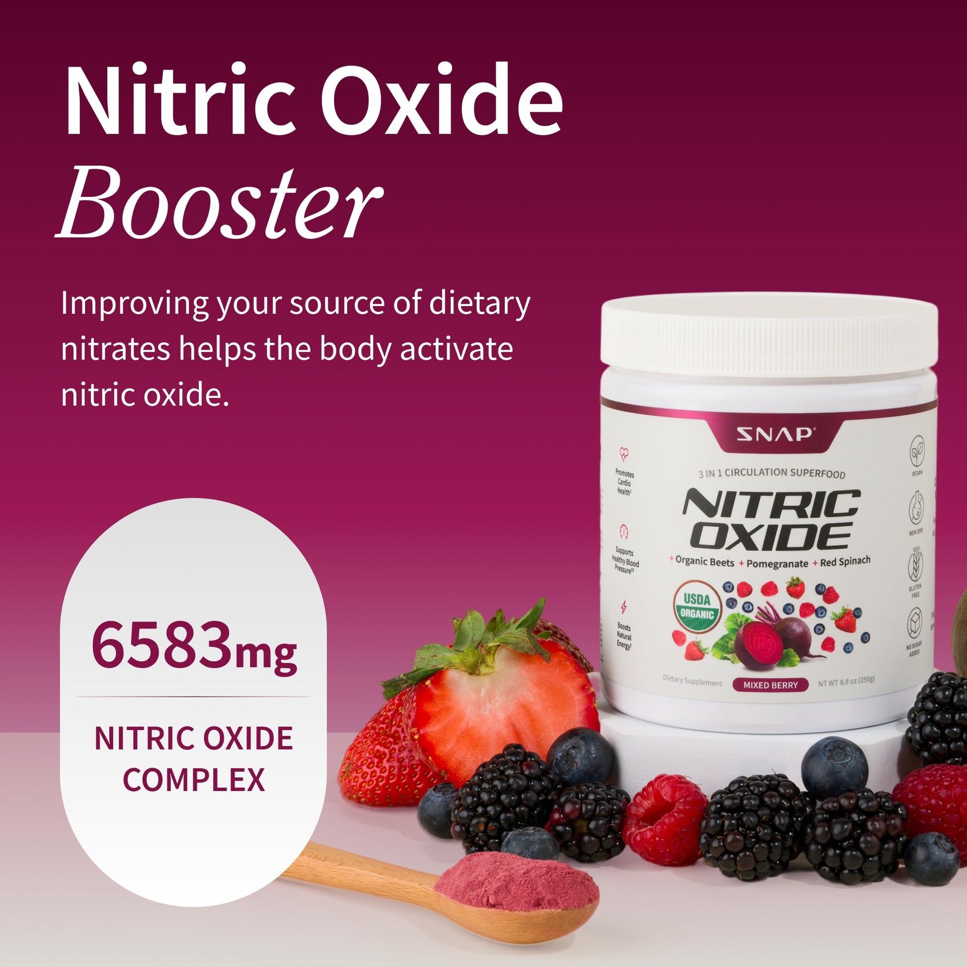 Snap Supplements Organic Beet Root Powder Nitric Oxide Supplement for Men & Women, Red Spinach & Pomegranate, Supports Healthy Energy & Blood Pressure Already in Normal Range, 30 Servings, Mixed Berry Snap Supplements uk supplements