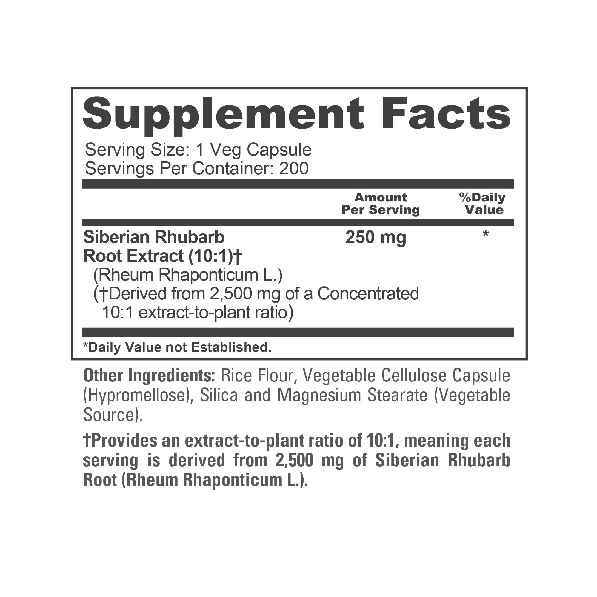 NusaPure Siberian Rhubarb 10:1 Extract, 250 mg Equivalent to 2,500mg - 200 Veggie Capsules (Vegetarian, Non-GMO, Vegan) NusaPure uk supplements