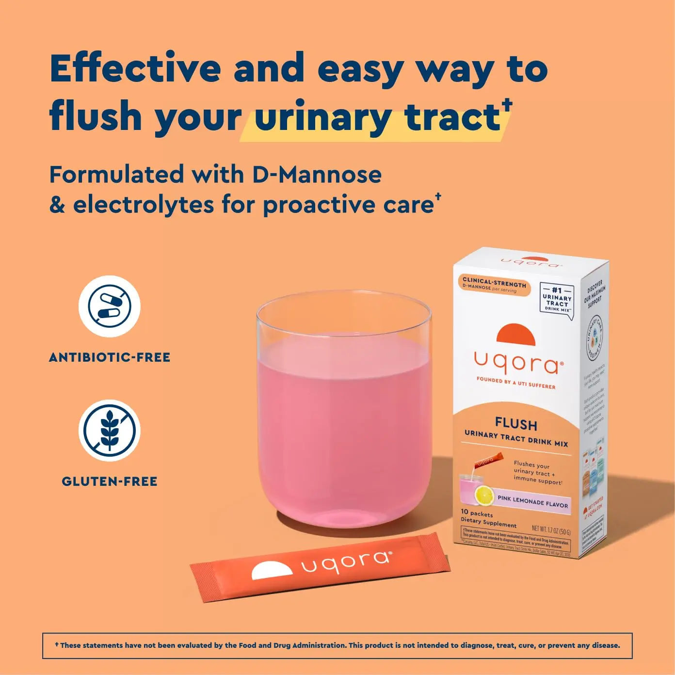 Uqora Flush - Urinary Tract* with D-Mannose, Vitamin C, Vitamin B6, Potassium, Magnesium & Calcium - Gluten-Free & Vegan - Pink Lemonade Flavor - 20 Packets (2 Pack) Uqora uk supplements