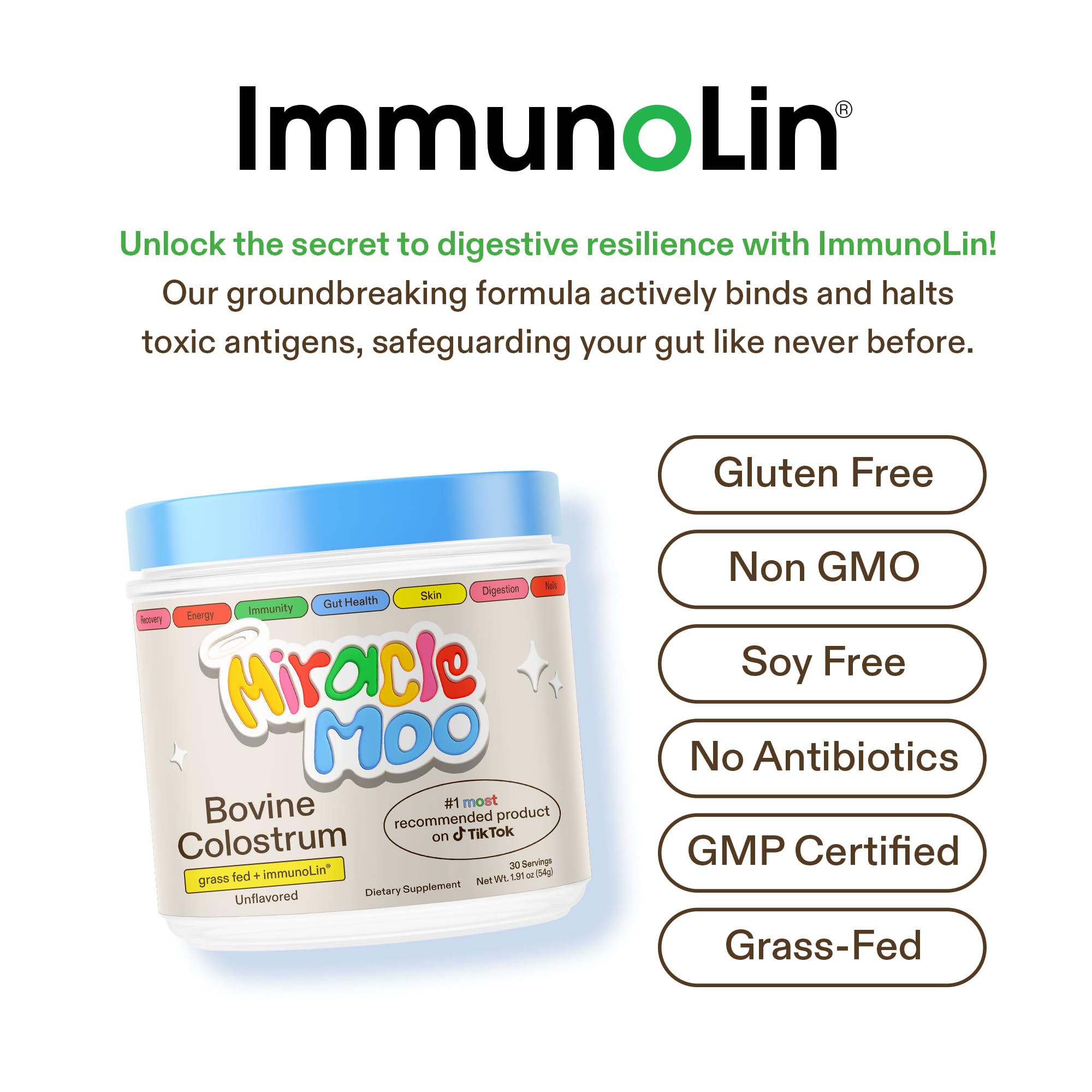 Colostrum Supplement for Gut Health, Hair Growth, Beauty and Immune Support Miracle Moo uk supplements